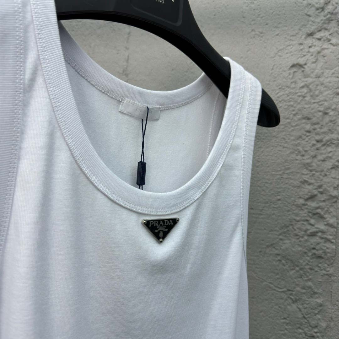 Prada Cotton Tank Top With Enamel Logo - DesignerGu
