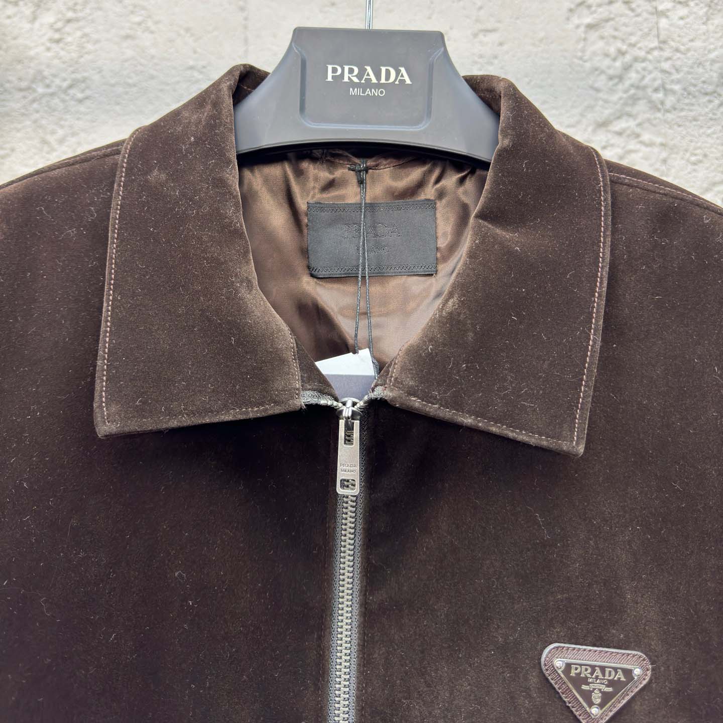 Prada Triangle-logo Velvet Blouson Jacket - DesignerGu