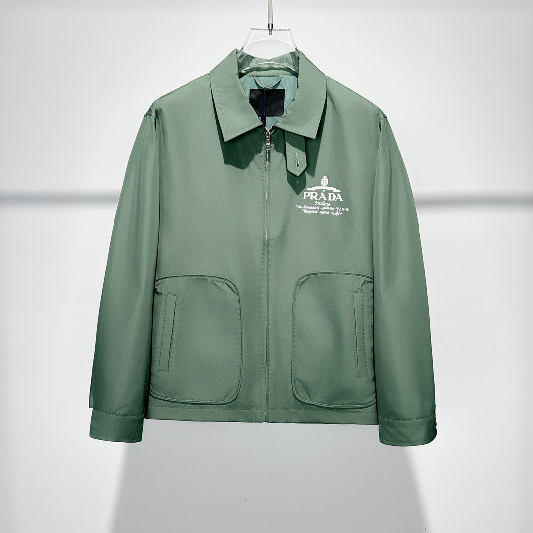Prada Logo Print Zip Jacket Green - DesignerGu