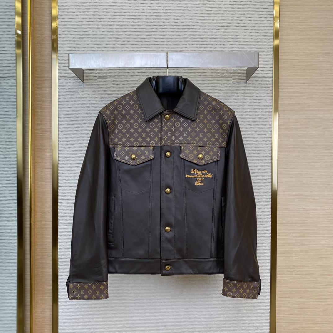 Louis Vuitton Embellished Leather Trucker Jacket  1AHBYF - DesignerGu