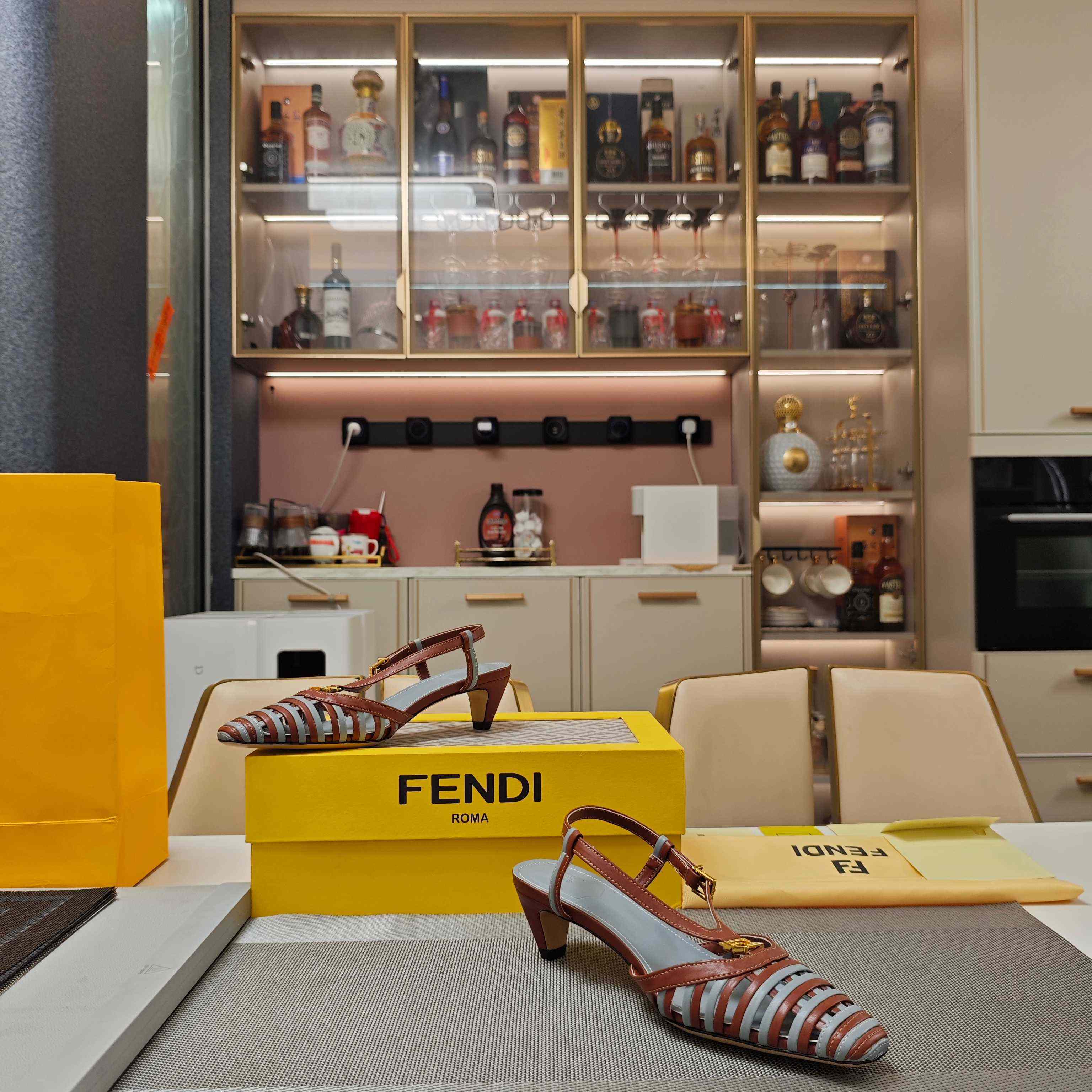 Fendi FFold Brown And Matcha Green Leather Low-heeled Slingbacks - DesignerGu