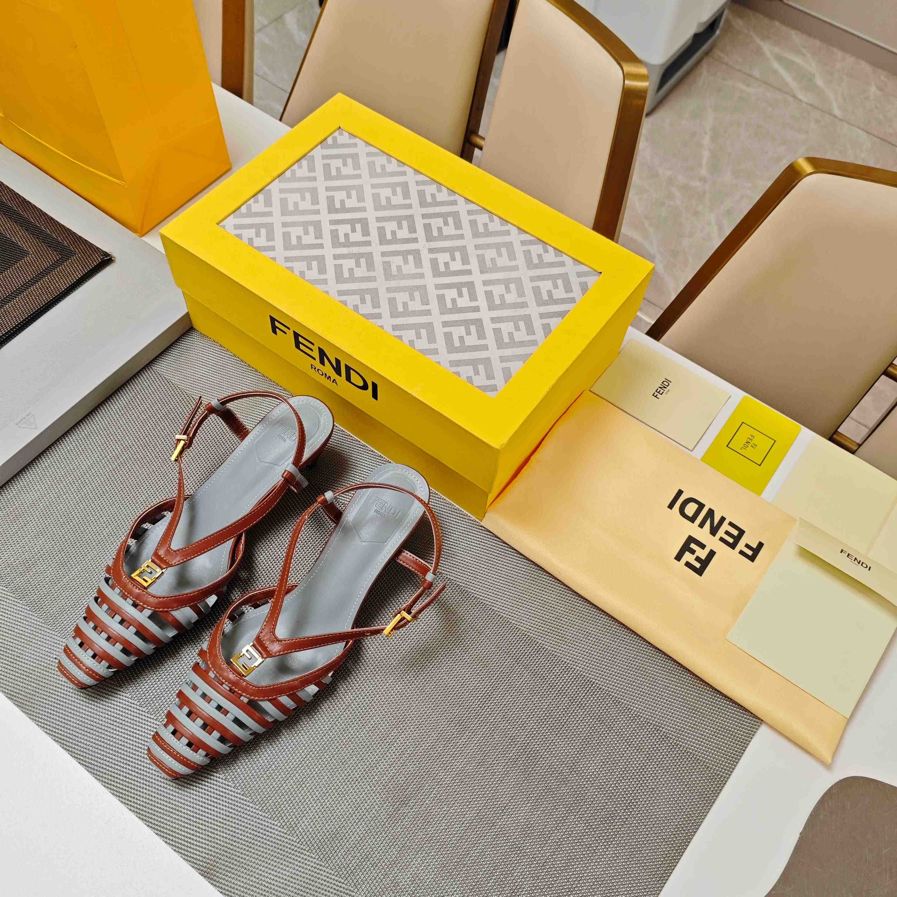 Fendi FFold Brown And Matcha Green Leather Low-heeled Slingbacks - DesignerGu