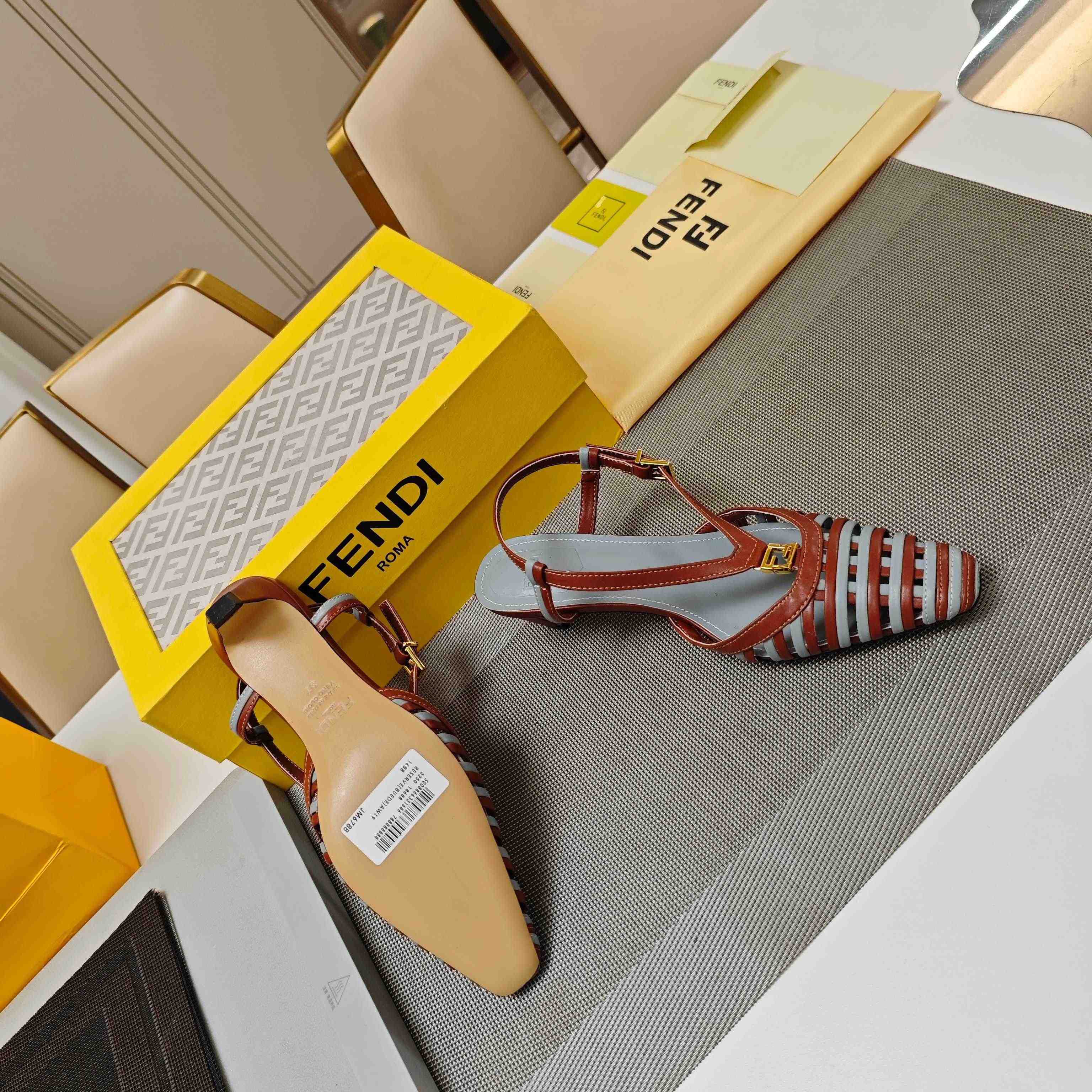 Fendi FFold Brown And Matcha Green Leather Low-heeled Slingbacks - DesignerGu