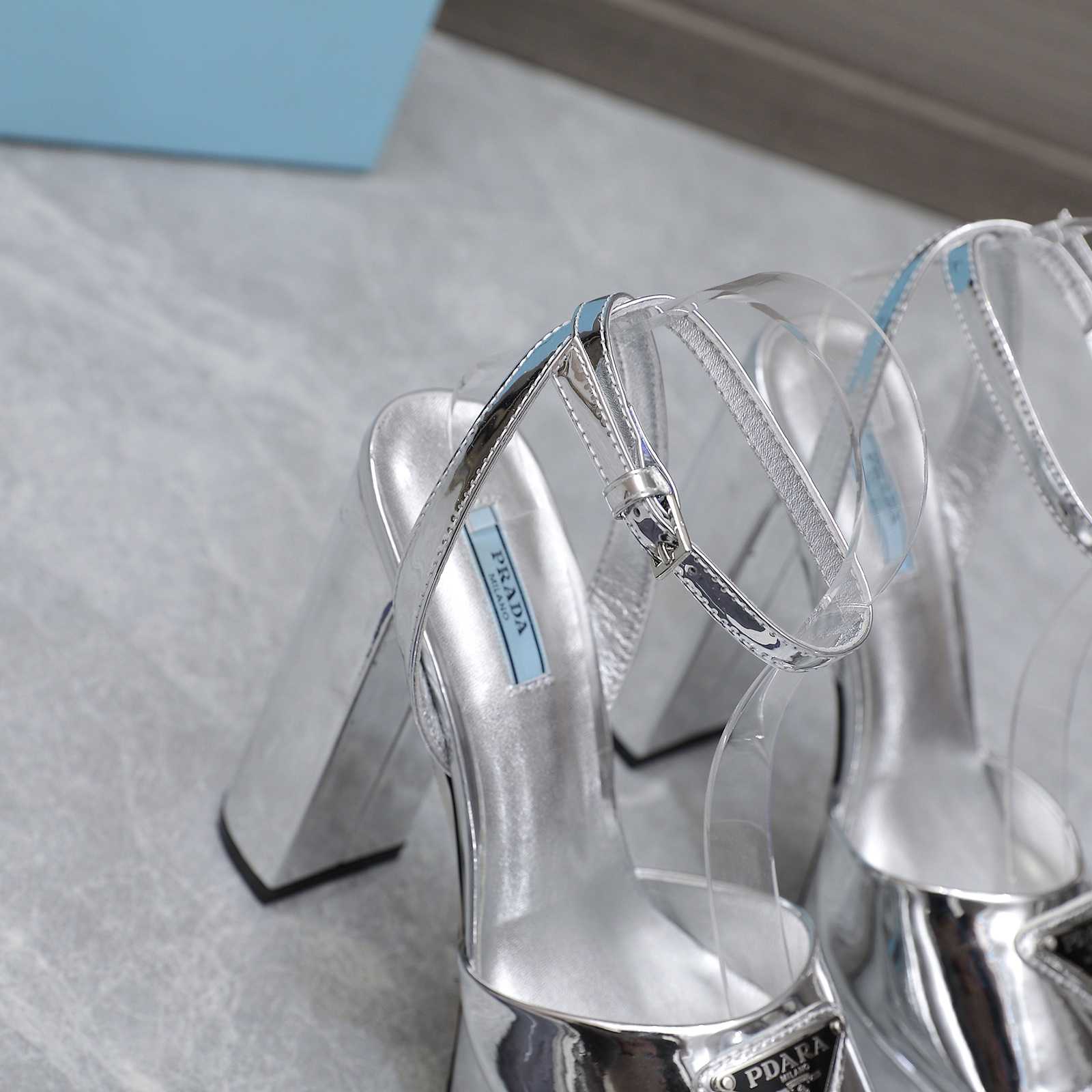 Prada Silver Tone Plateau Platform Sandals | Silver   13cm - DesignerGu
