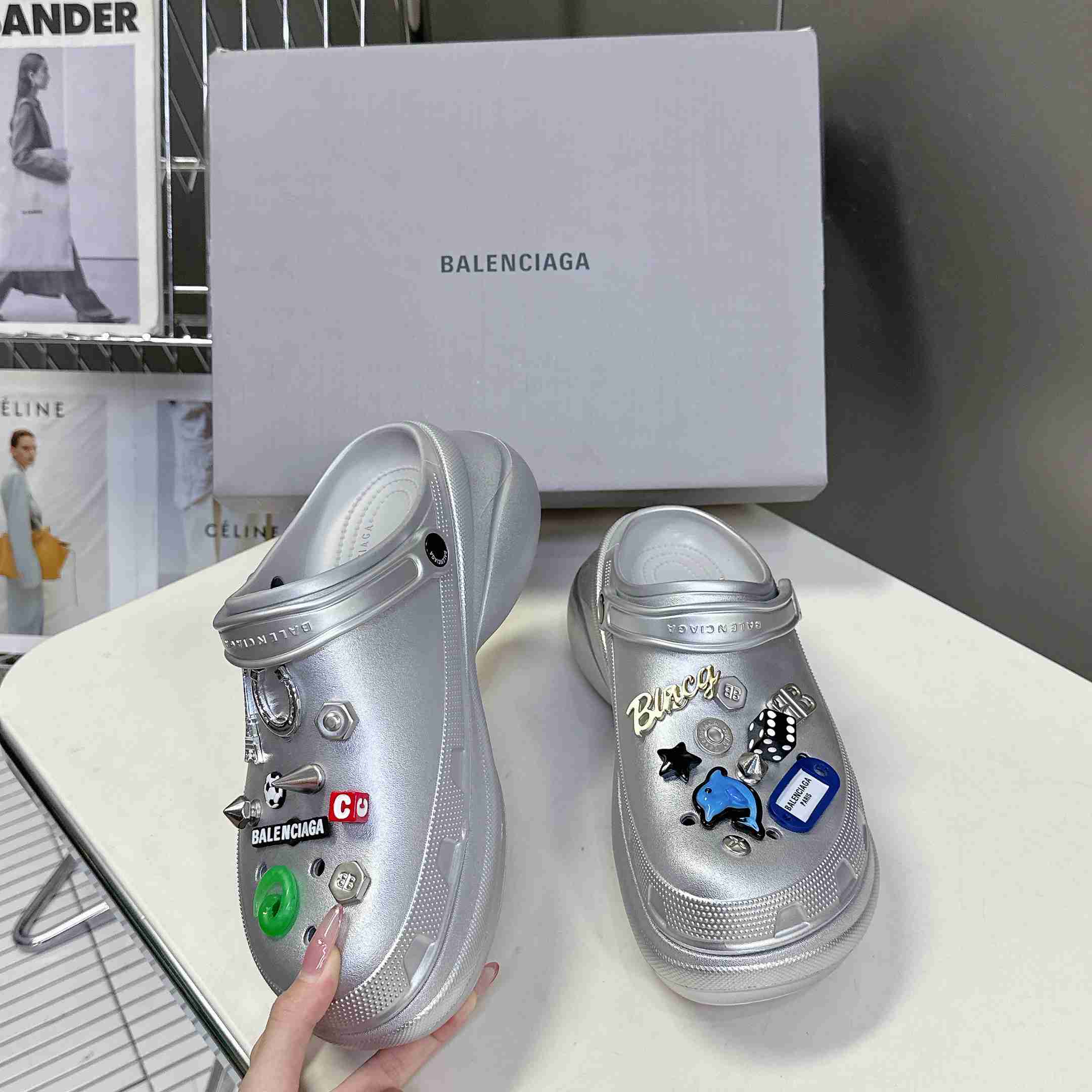 Balenciaga Crocs™ Mule In Silver - DesignerGu