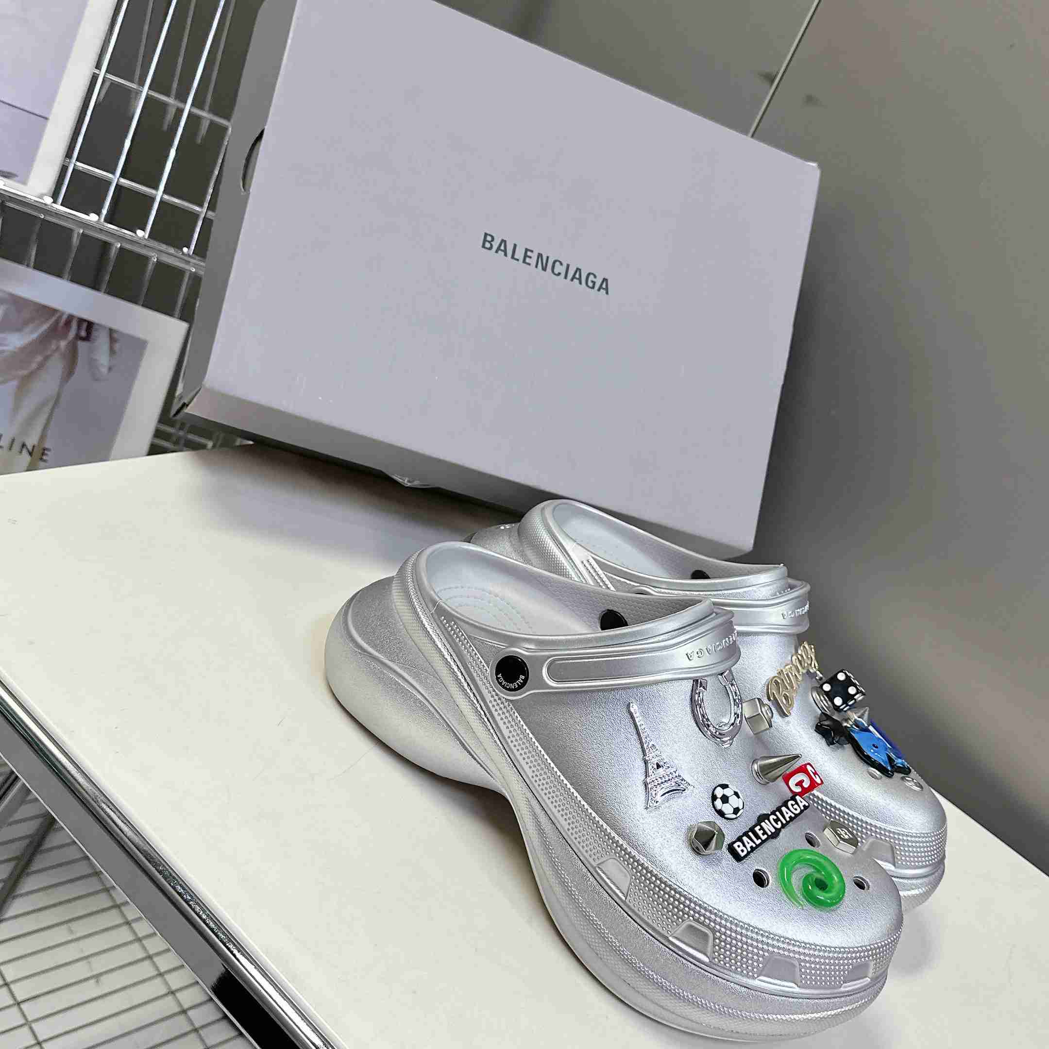 Balenciaga Crocs™ Mule In Silver - DesignerGu