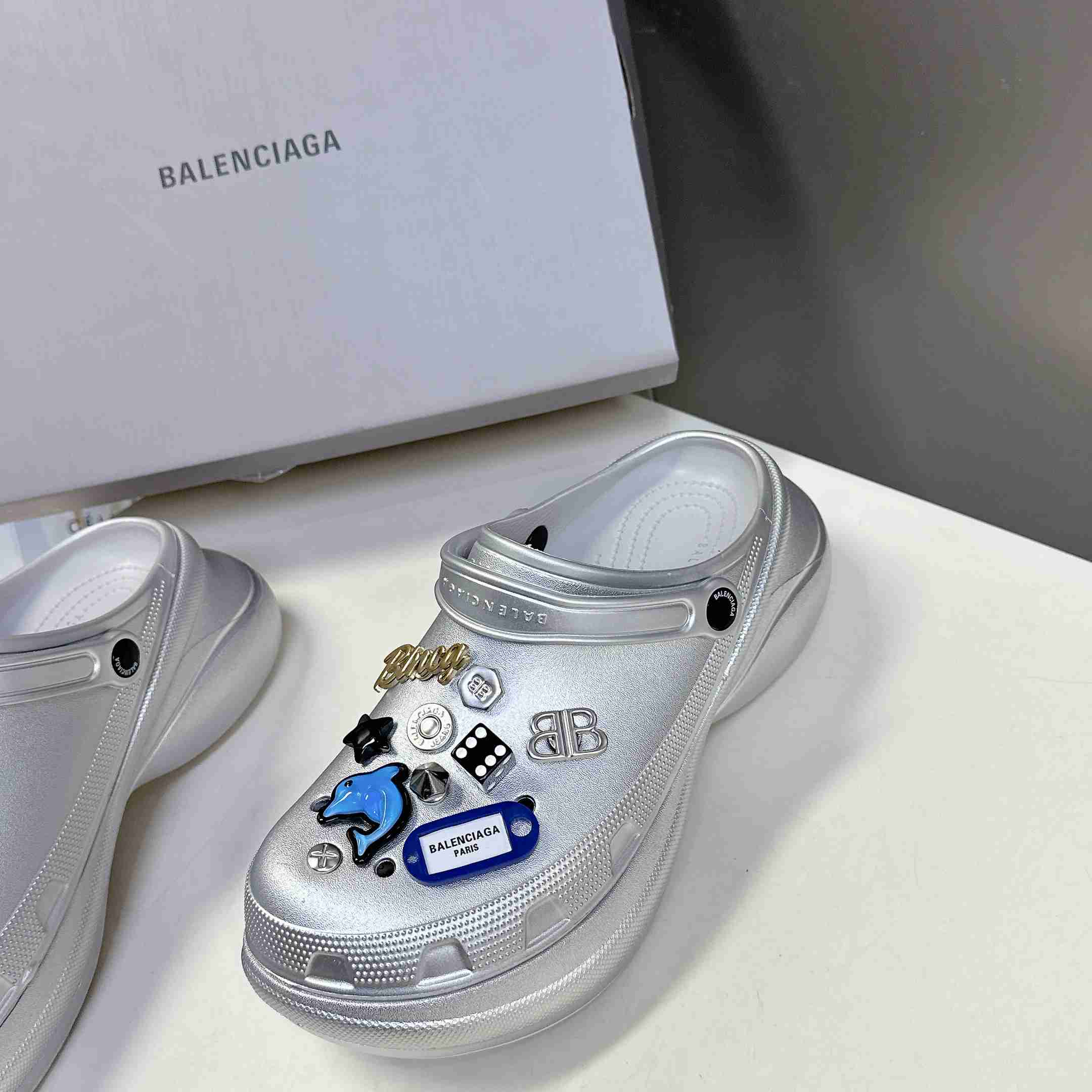 Balenciaga Crocs™ Mule In Silver - DesignerGu