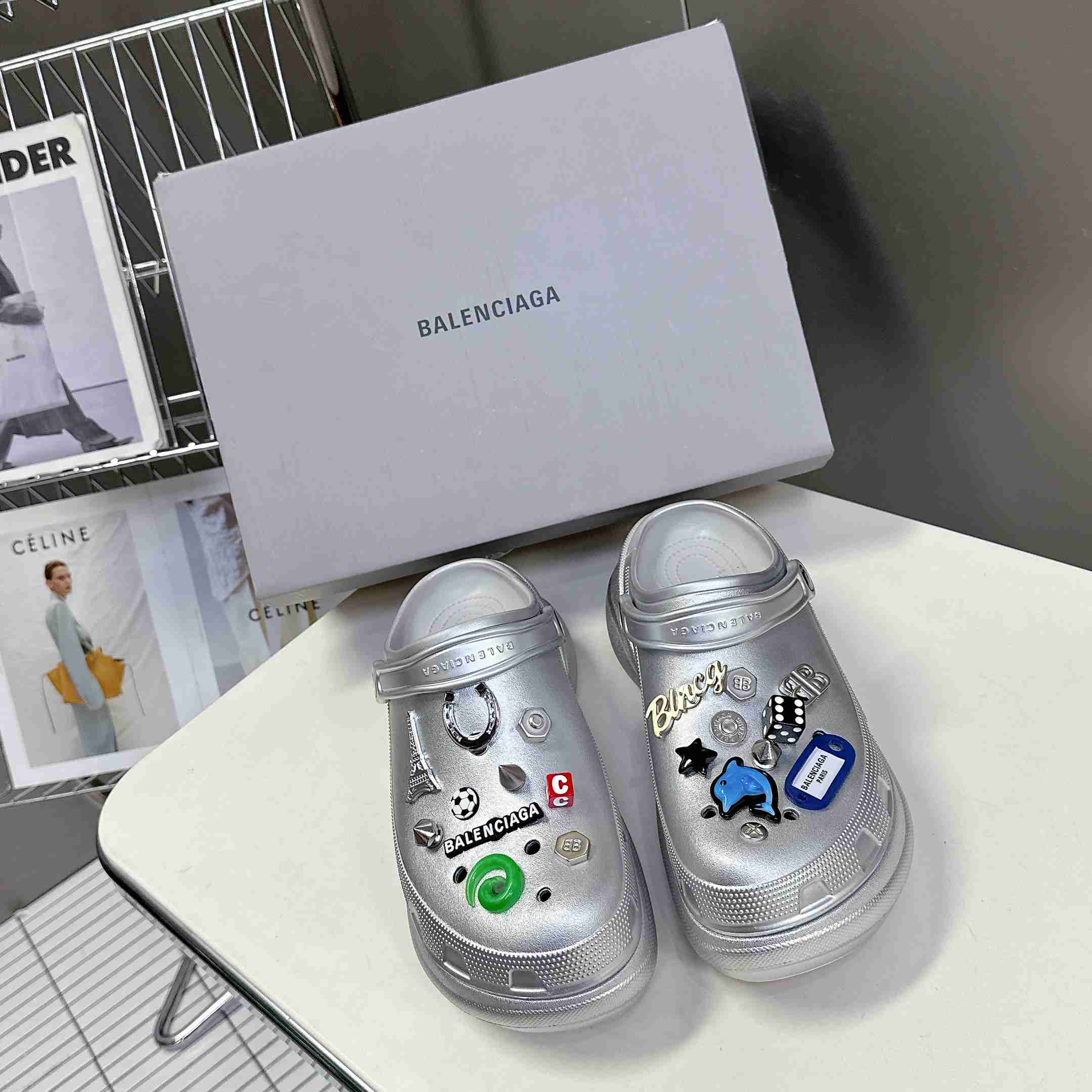 Balenciaga Crocs™ Mule In Silver - DesignerGu