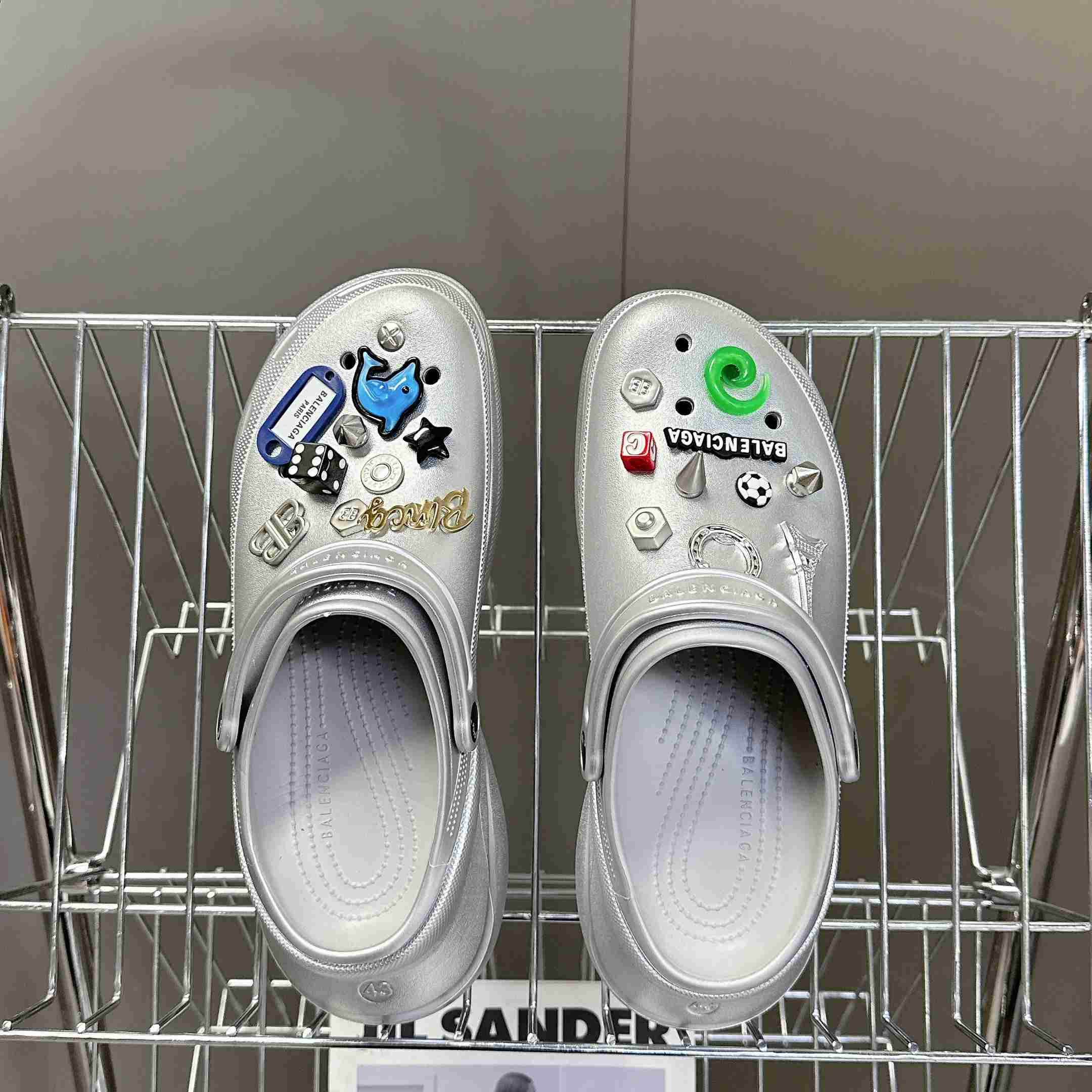 Balenciaga Crocs™ Mule In Silver - DesignerGu