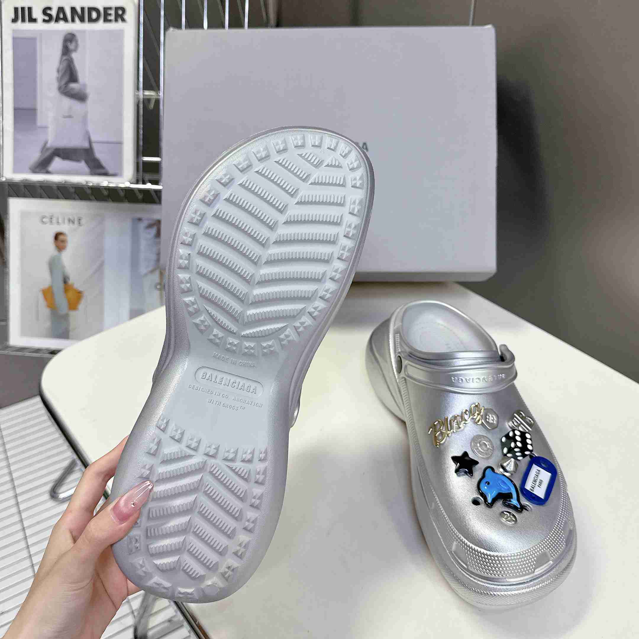 Balenciaga Crocs™ Mule In Silver - DesignerGu