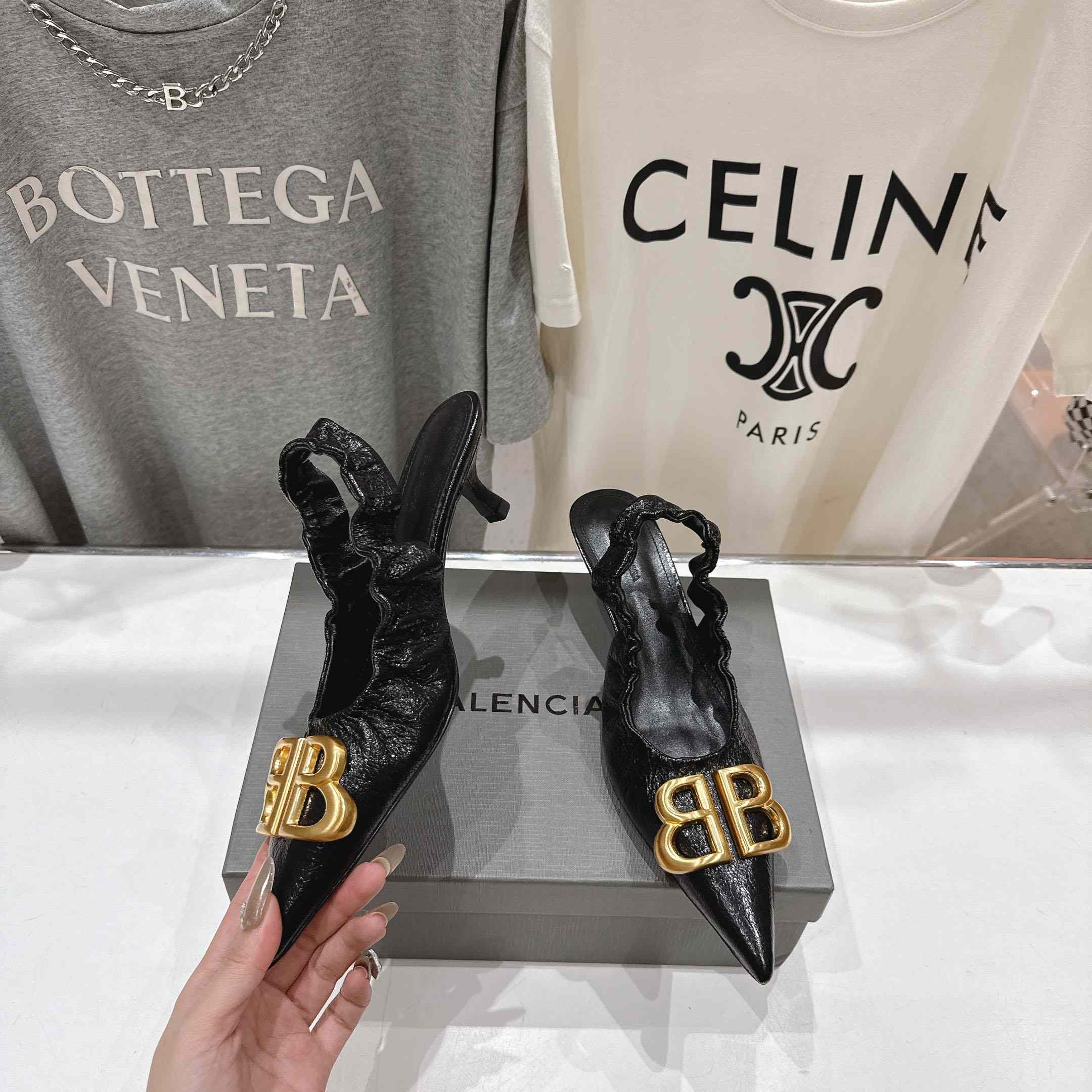 Balenciaga Monaco 50mm Slingback In Black Arena Lambskin - DesignerGu