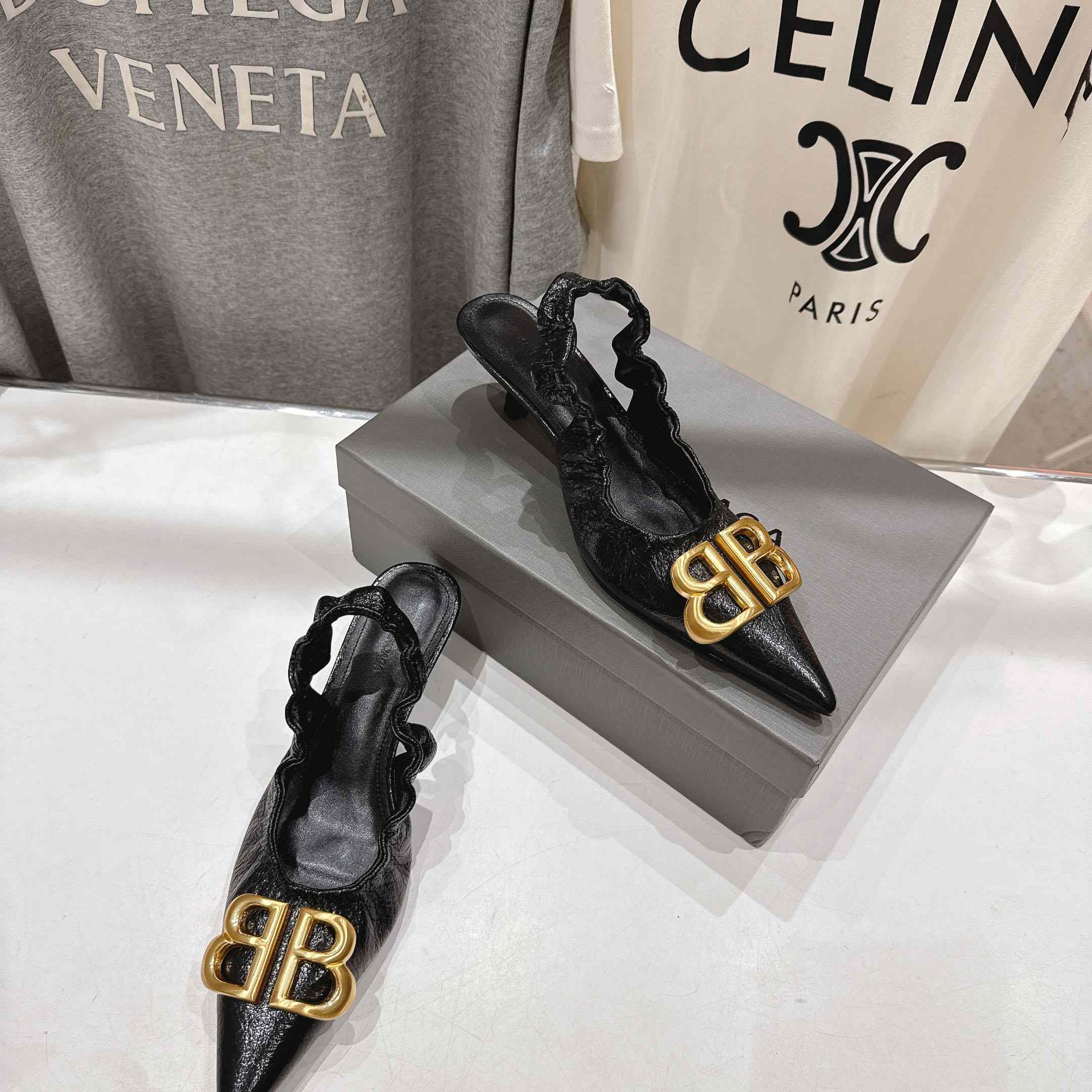 Balenciaga Monaco 50mm Slingback In Black Arena Lambskin - DesignerGu