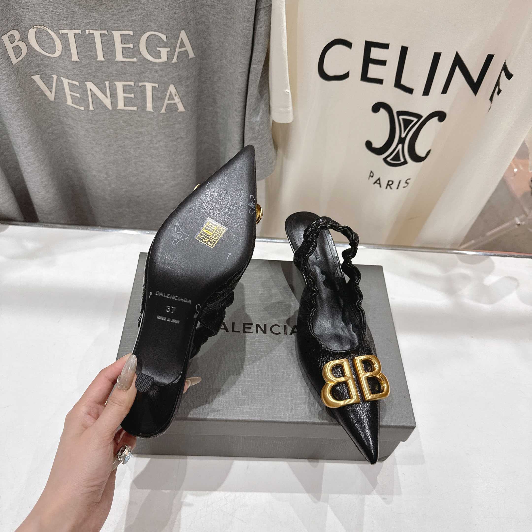 Balenciaga Monaco 50mm Slingback In Black Arena Lambskin - DesignerGu