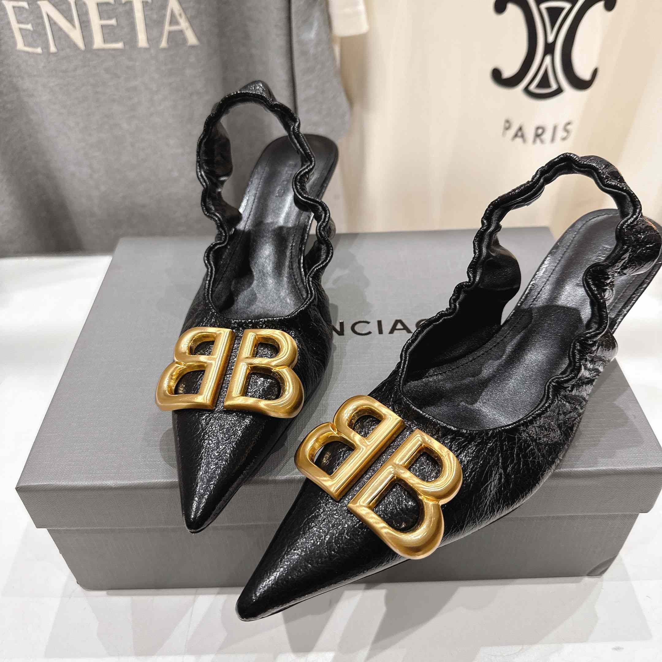 Balenciaga Monaco 50mm Slingback In Black Arena Lambskin - DesignerGu