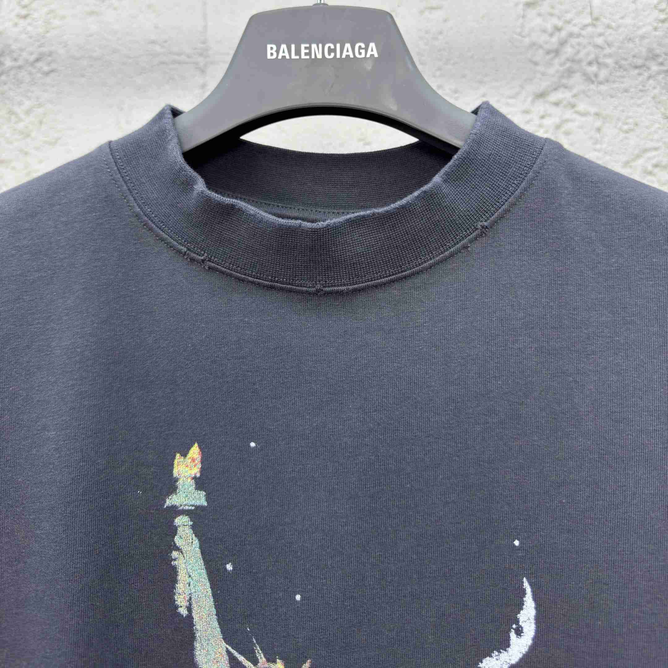 Balenciaga Paris Liberty T-Shirt Medium Fit In Black Vintage Jersey - DesignerGu