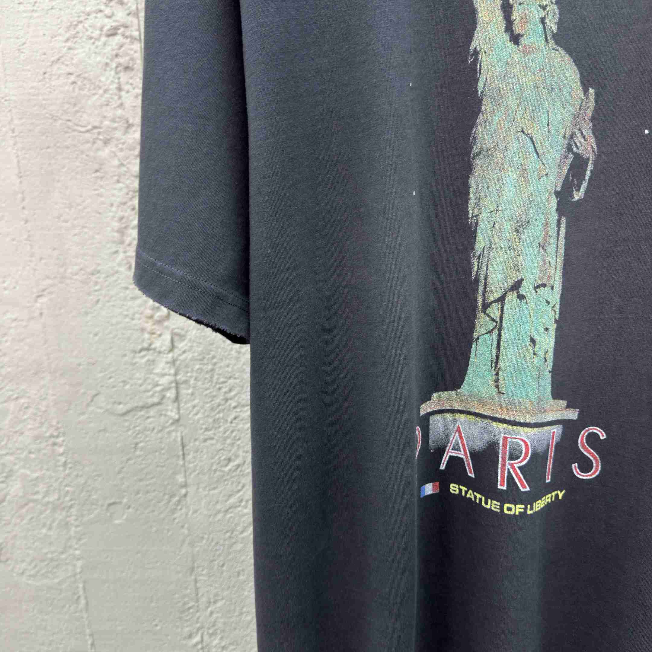Balenciaga Paris Liberty T-Shirt Medium Fit In Black Vintage Jersey - DesignerGu