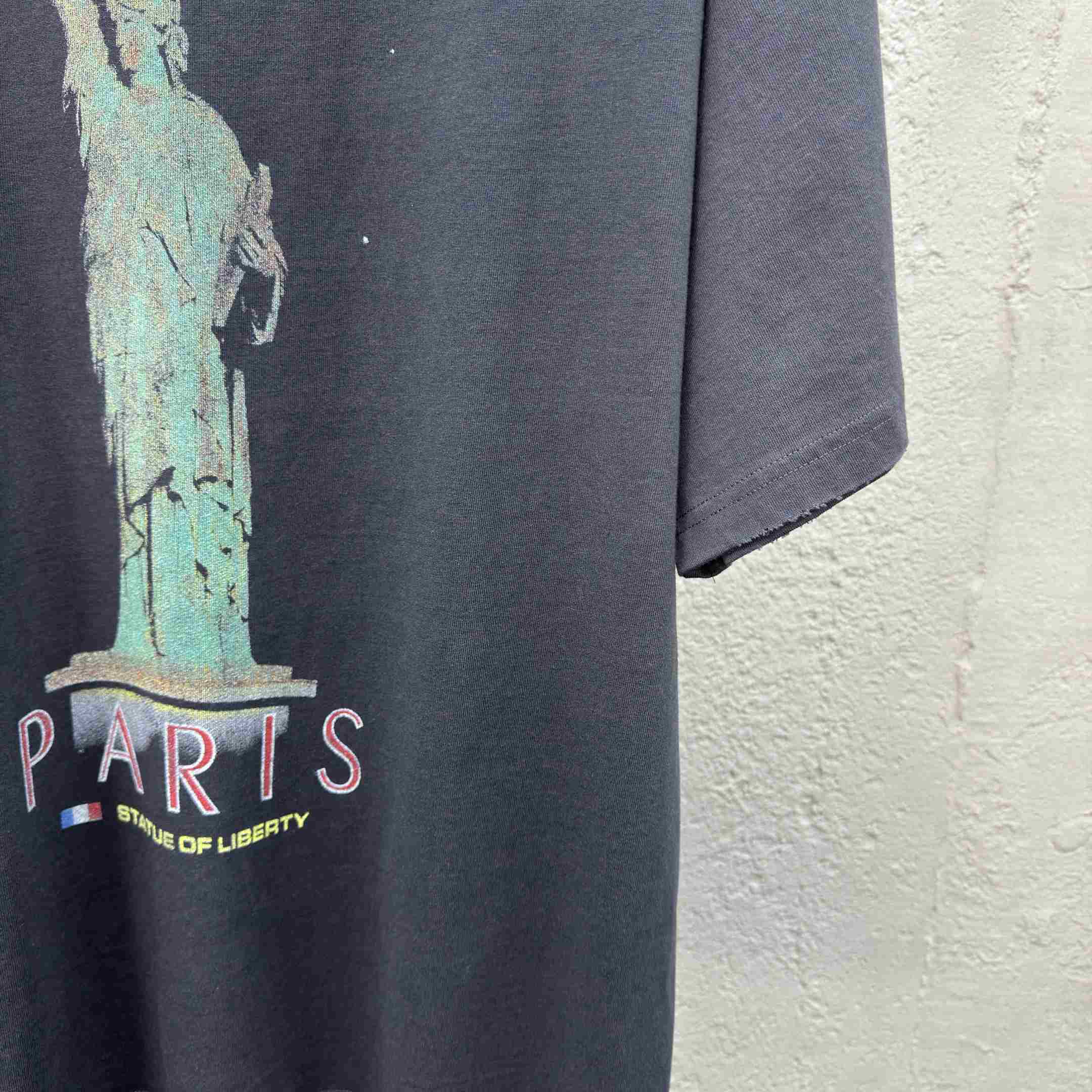 Balenciaga Paris Liberty T-Shirt Medium Fit In Black Vintage Jersey - DesignerGu