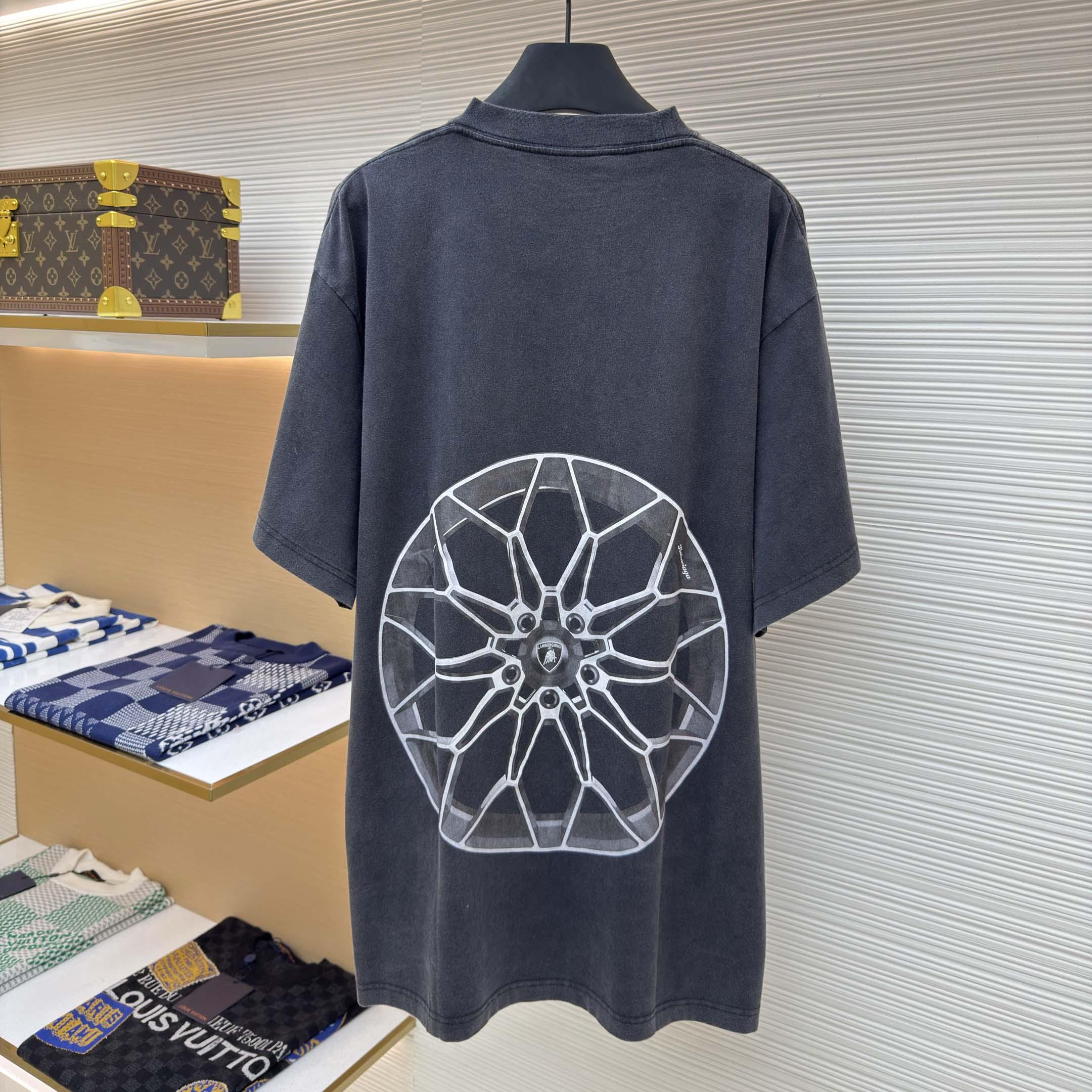 Balenciaga Automobili Lamborghini Oversized T-Shirt In Faded Black Dry Jersey - DesignerGu