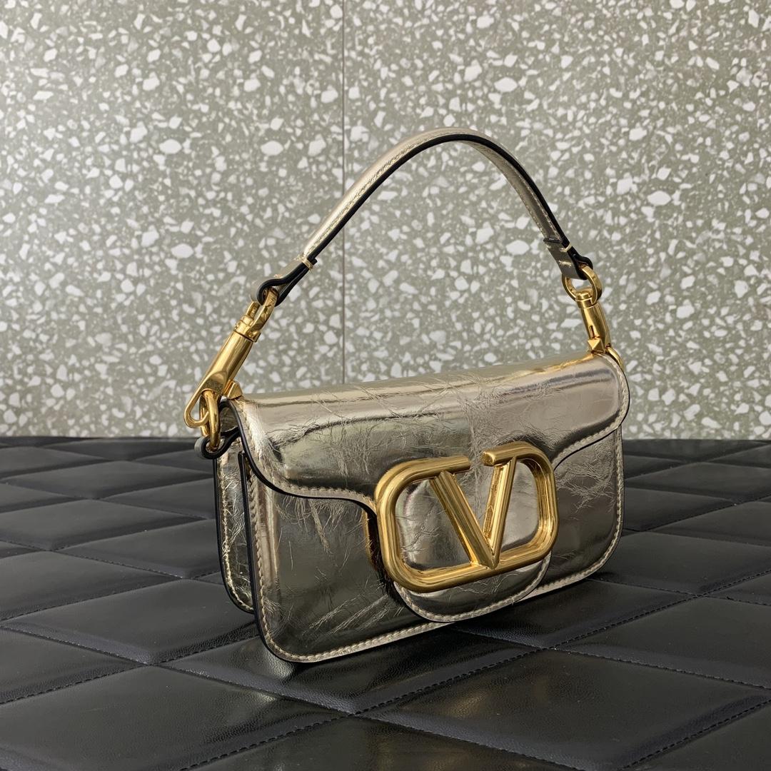 Valent Small Garavani Locò Metallic Calfskin Shoulder Bag - DesignerGu