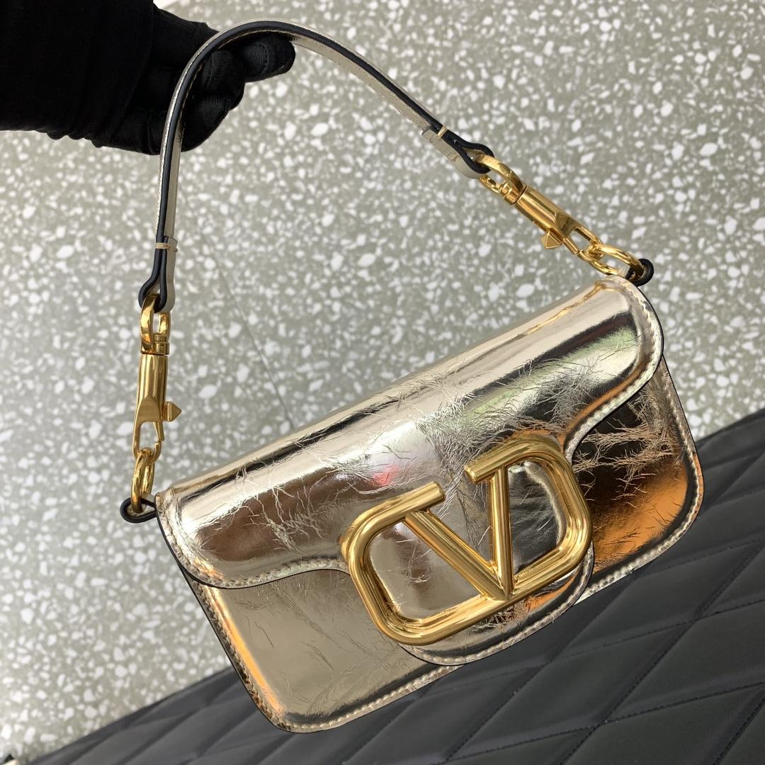 Valent Small Garavani Locò Metallic Calfskin Shoulder Bag - DesignerGu