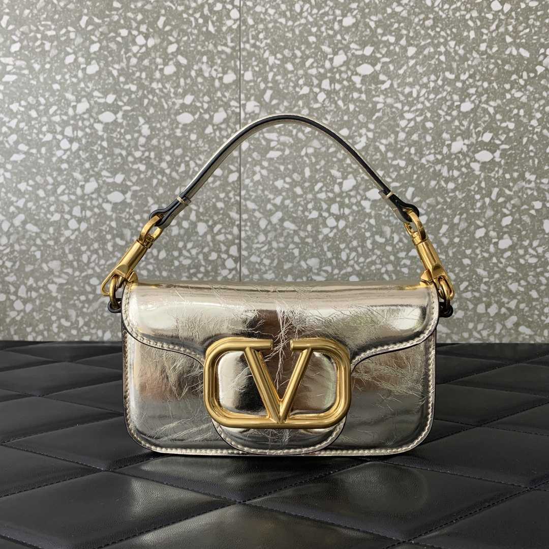 Valent Small Garavani Locò Metallic Calfskin Shoulder Bag - DesignerGu