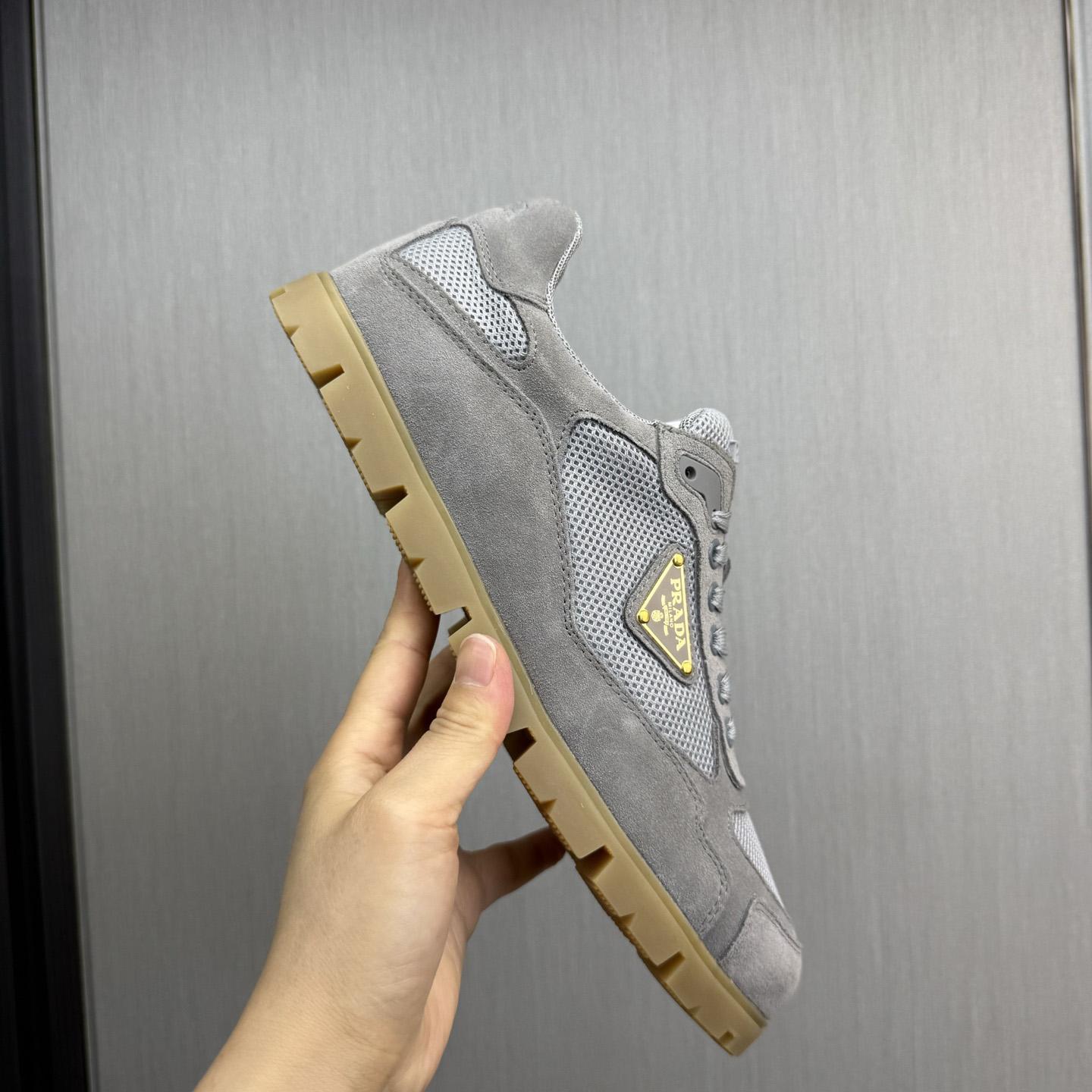 Prada Trail Mesh Fabric And Suede Sneakers - DesignerGu