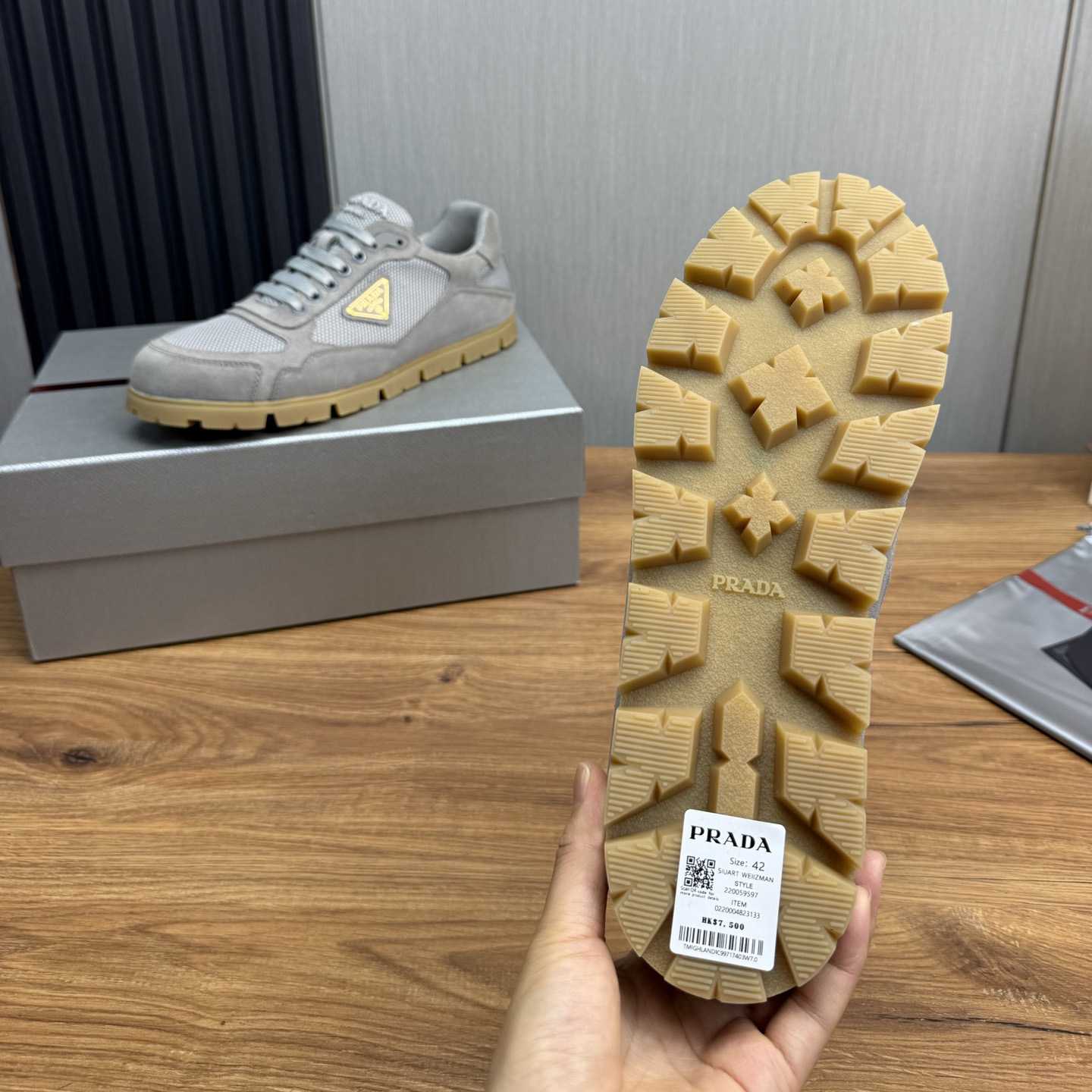 Prada Trail Mesh Fabric And Suede Sneakers - DesignerGu