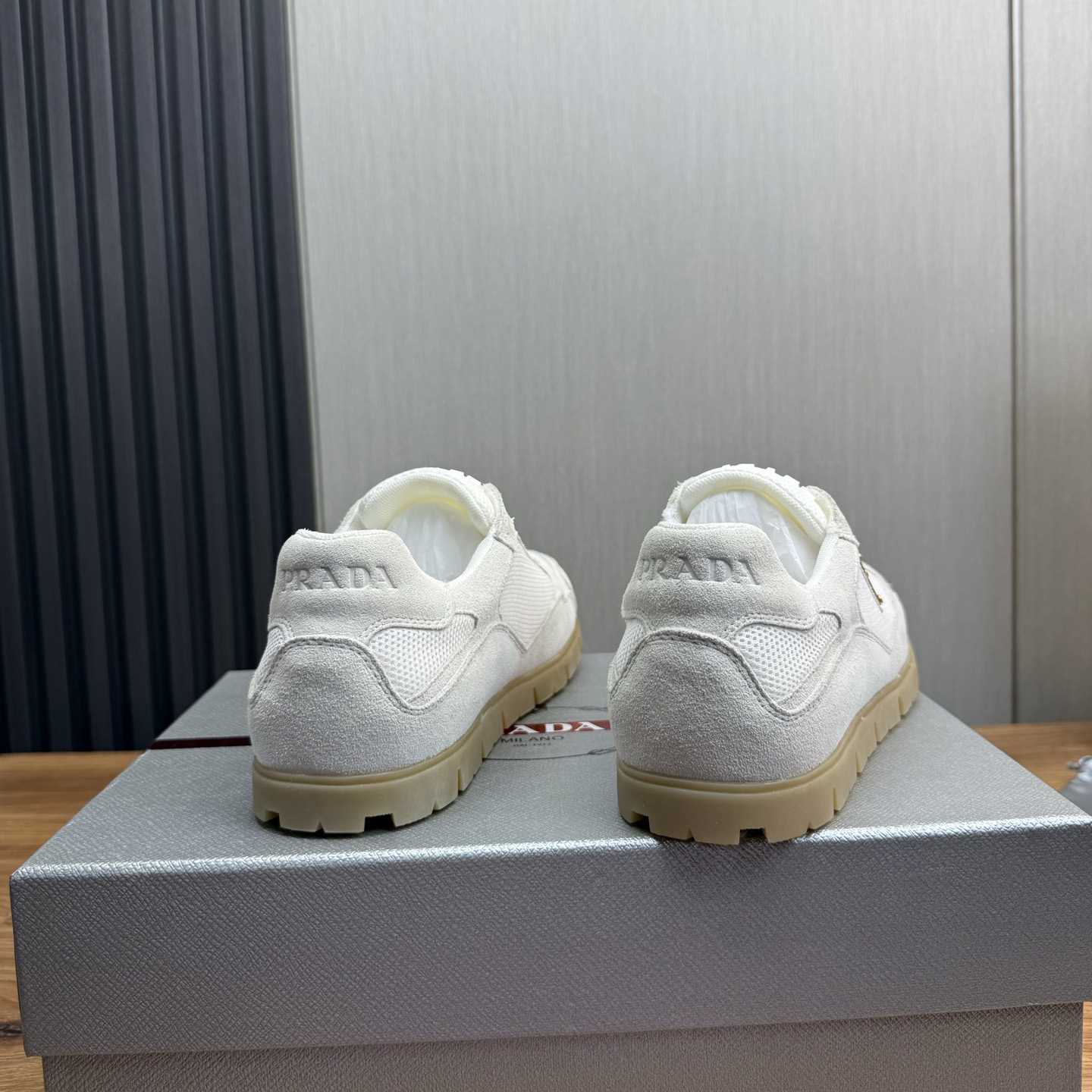 Prada Trail Mesh Fabric And Suede Sneakers - DesignerGu