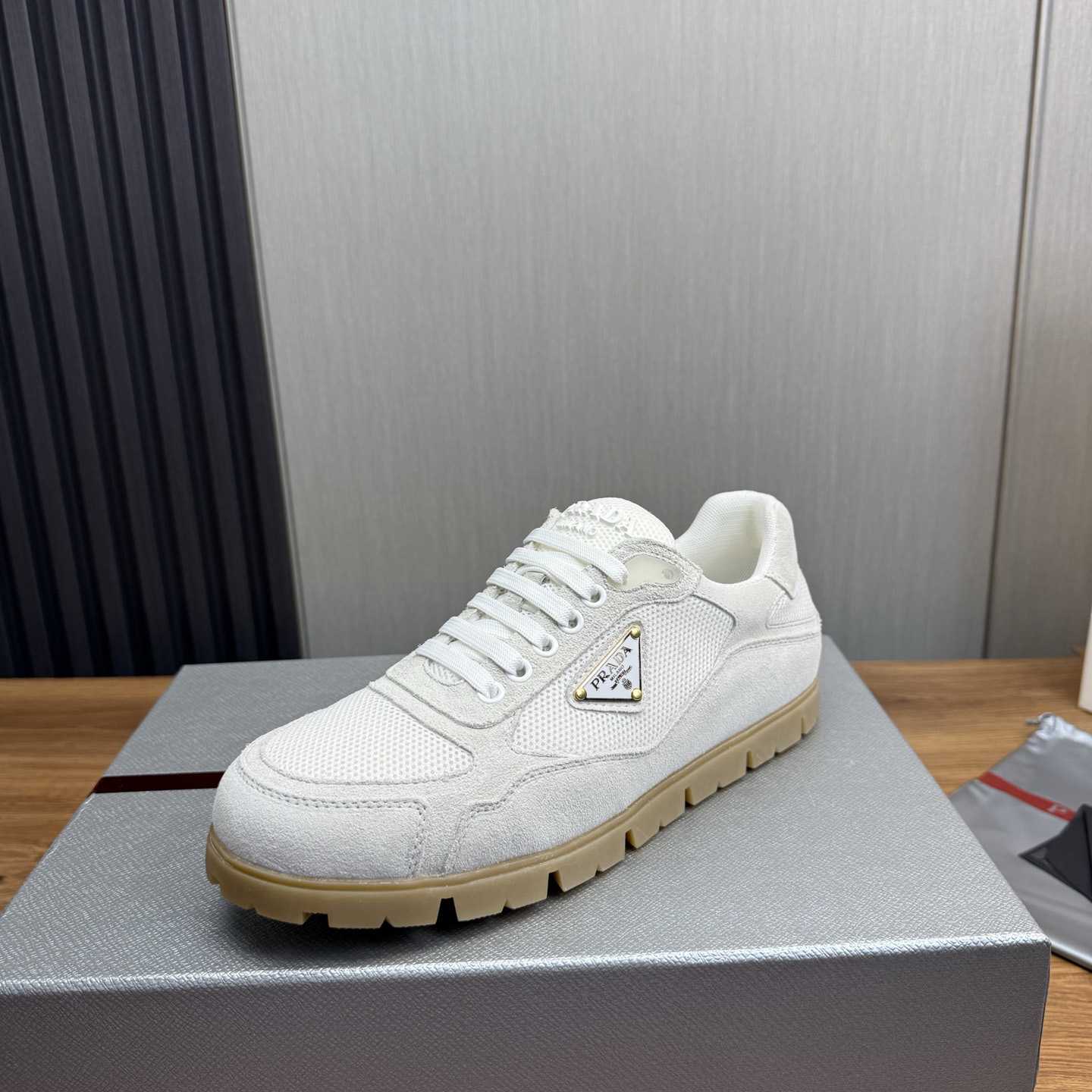 Prada Trail Mesh Fabric And Suede Sneakers - DesignerGu