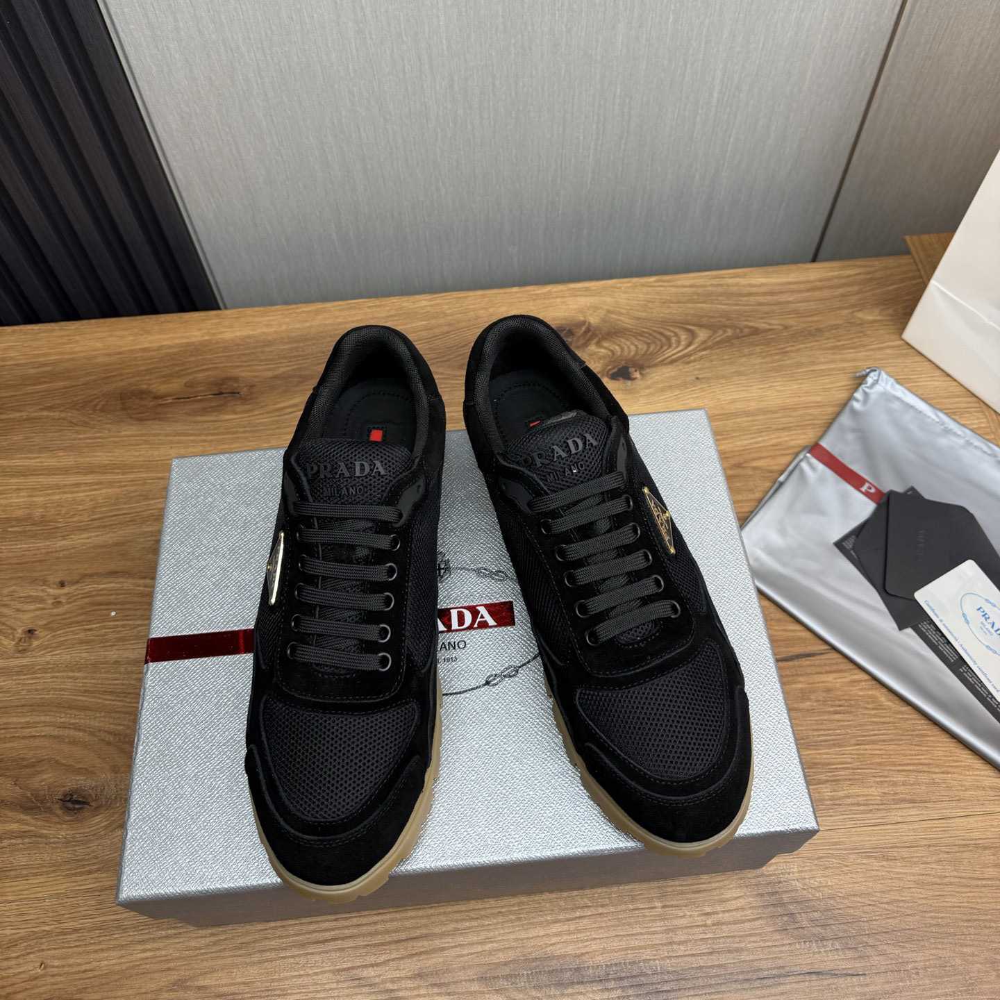 Prada Trail Mesh Fabric And Suede Sneakers - DesignerGu
