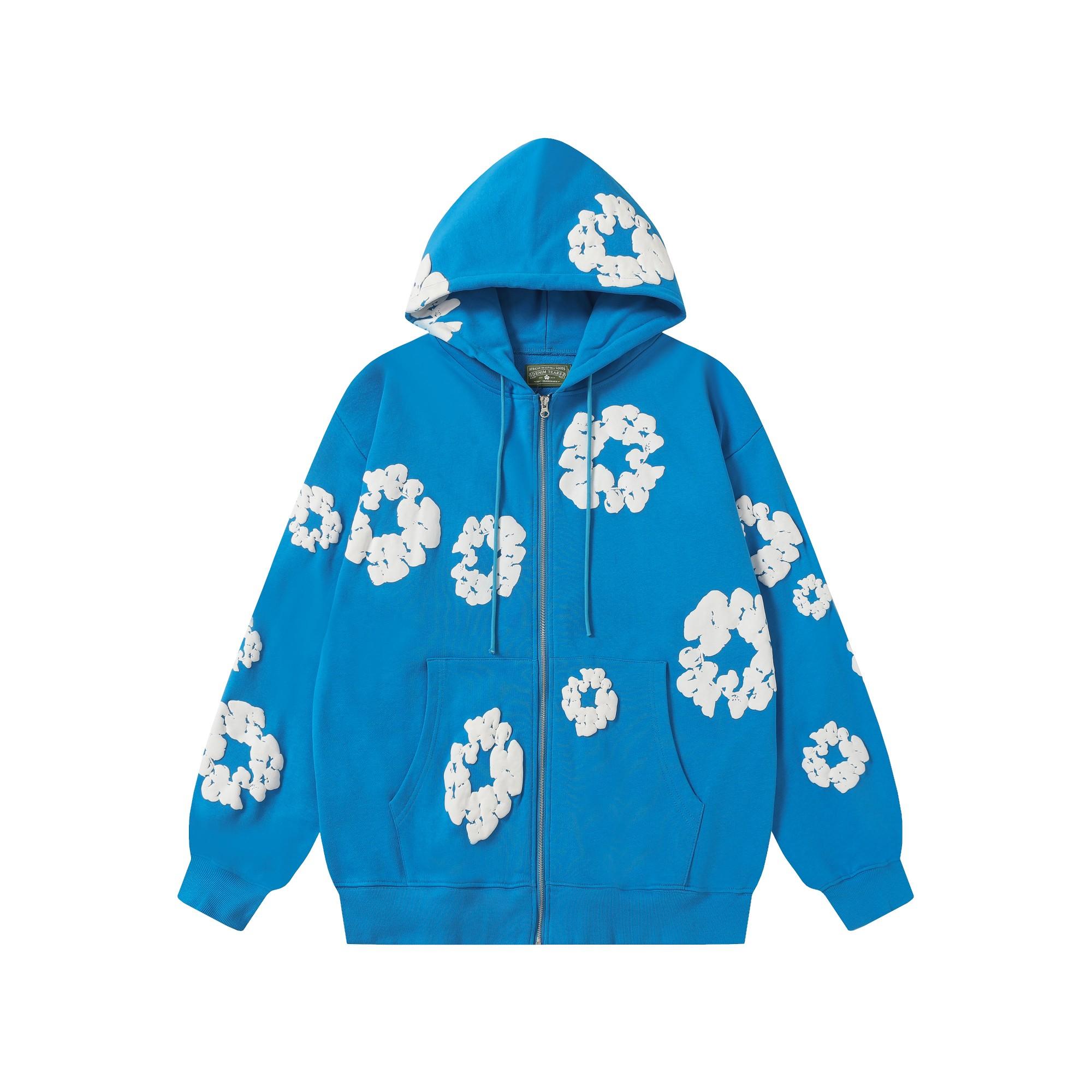 Denim Tears Cotton Wreath Zip Hoodie Blue - DesignerGu