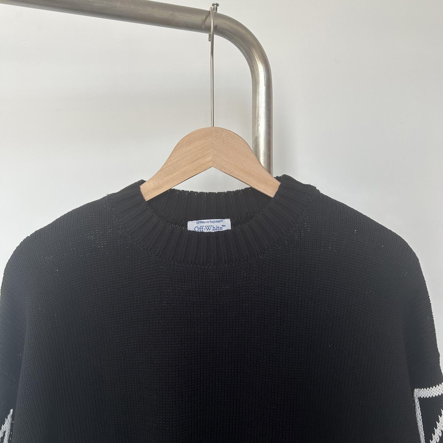 Off-White Diag Outline Knit Crewneck 'Black/White' - DesignerGu