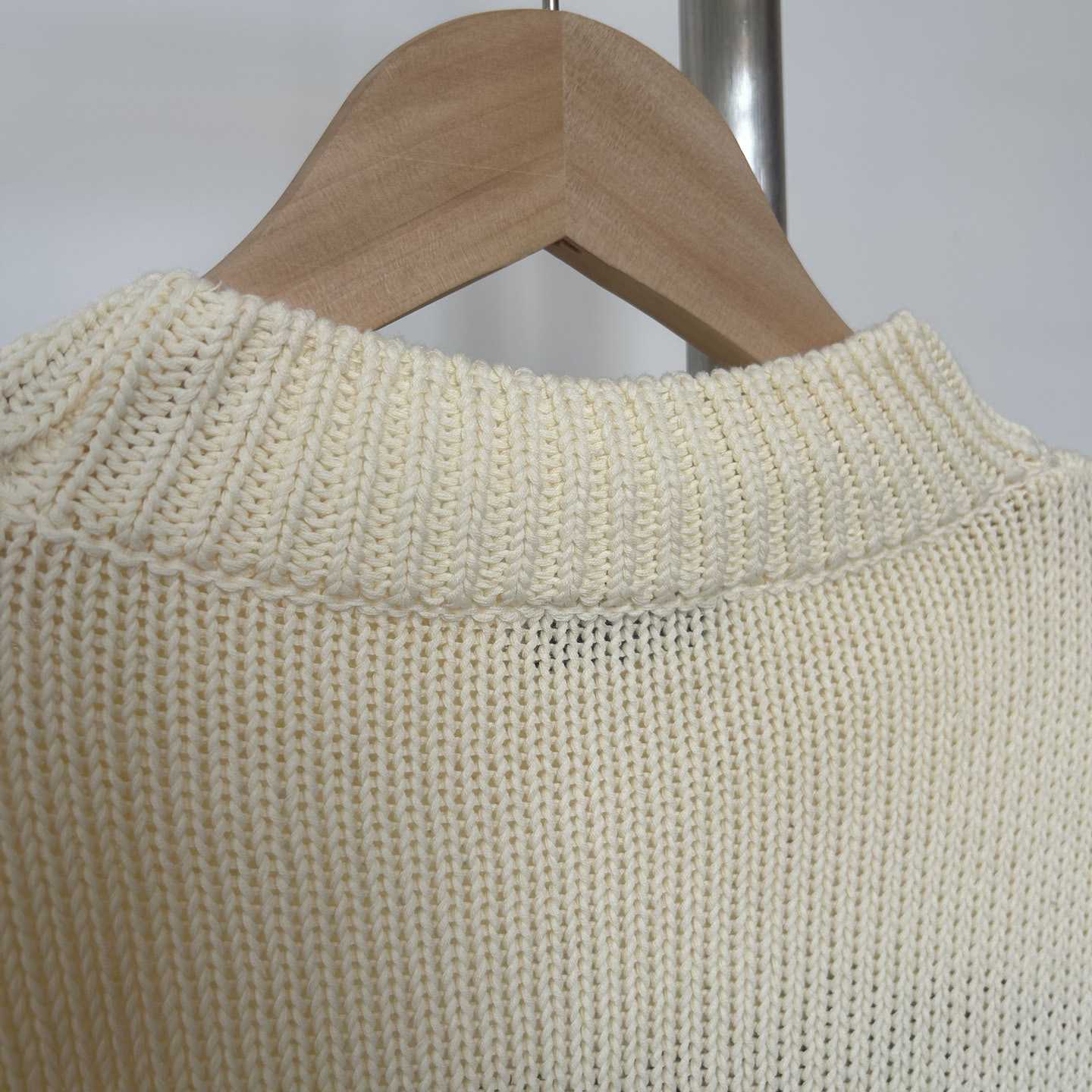 Off White Big Bookish Chunky Knit Crewn Creme Brul - DesignerGu