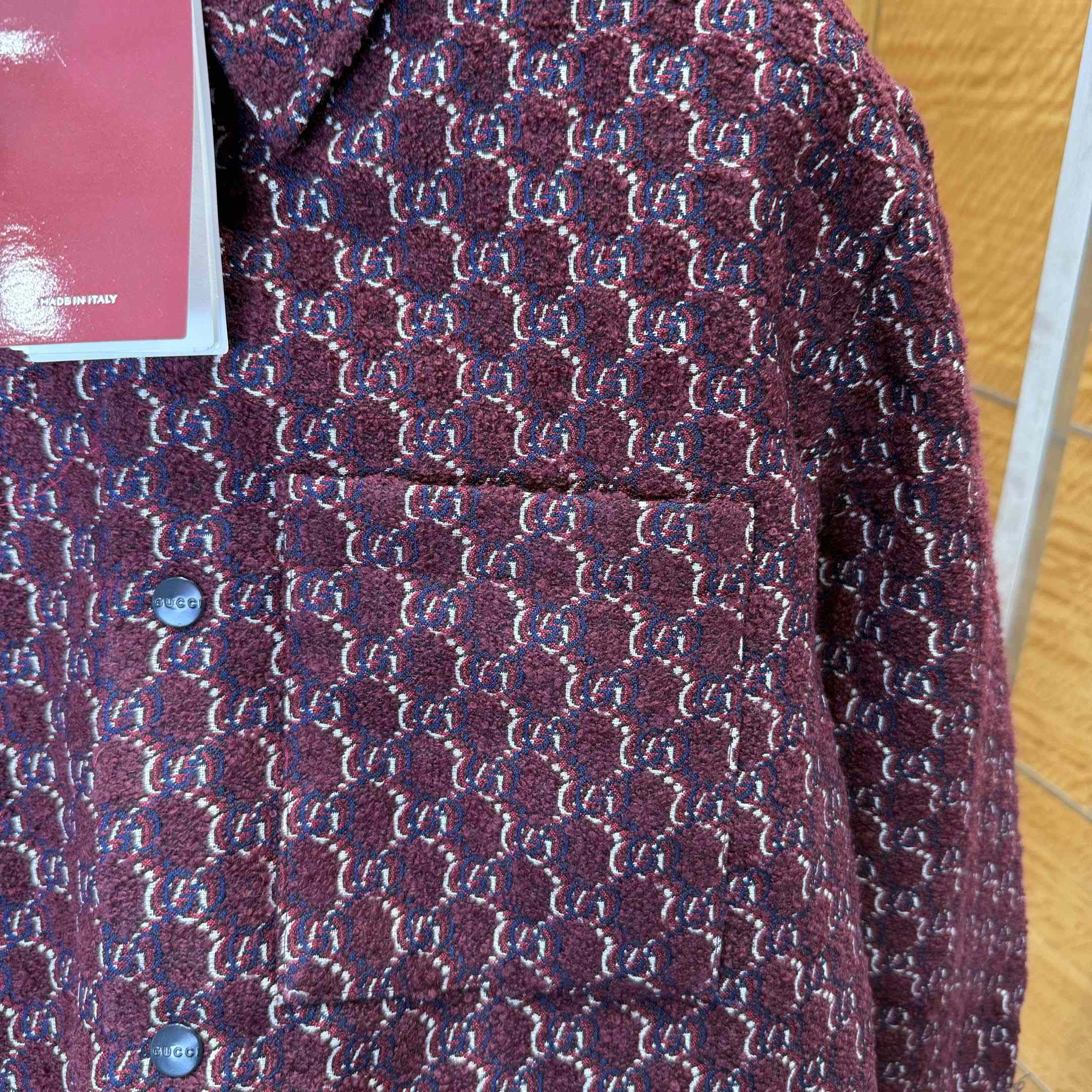Gucci Bouclé Wool Jacquard Shirt 'Burgundy/Blue' - DesignerGu