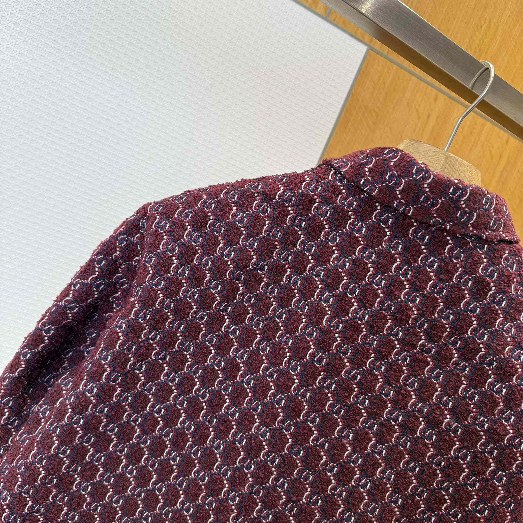 Gucci Bouclé Wool Jacquard Shirt 'Burgundy/Blue' - DesignerGu