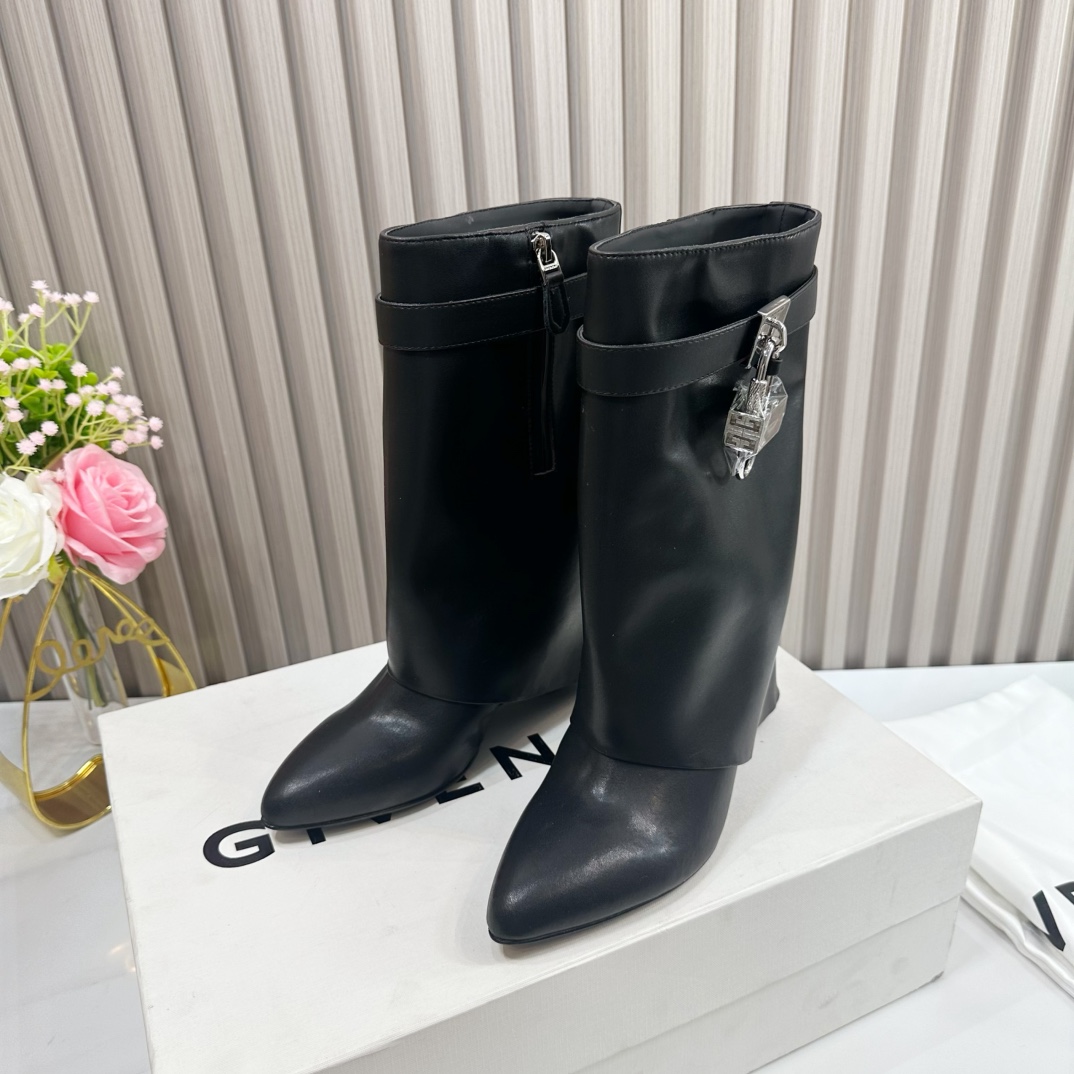 Givenchy Shark Lock Leather Knee-high Boots - DesignerGu