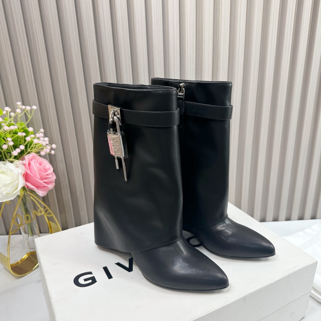 Givenchy Shark Lock Leather Knee-high Boots - DesignerGu