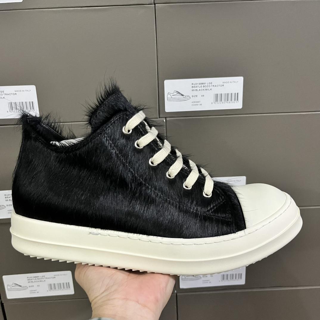 Rick Owens Black Pony Hair Low Sneakers - DesignerGu