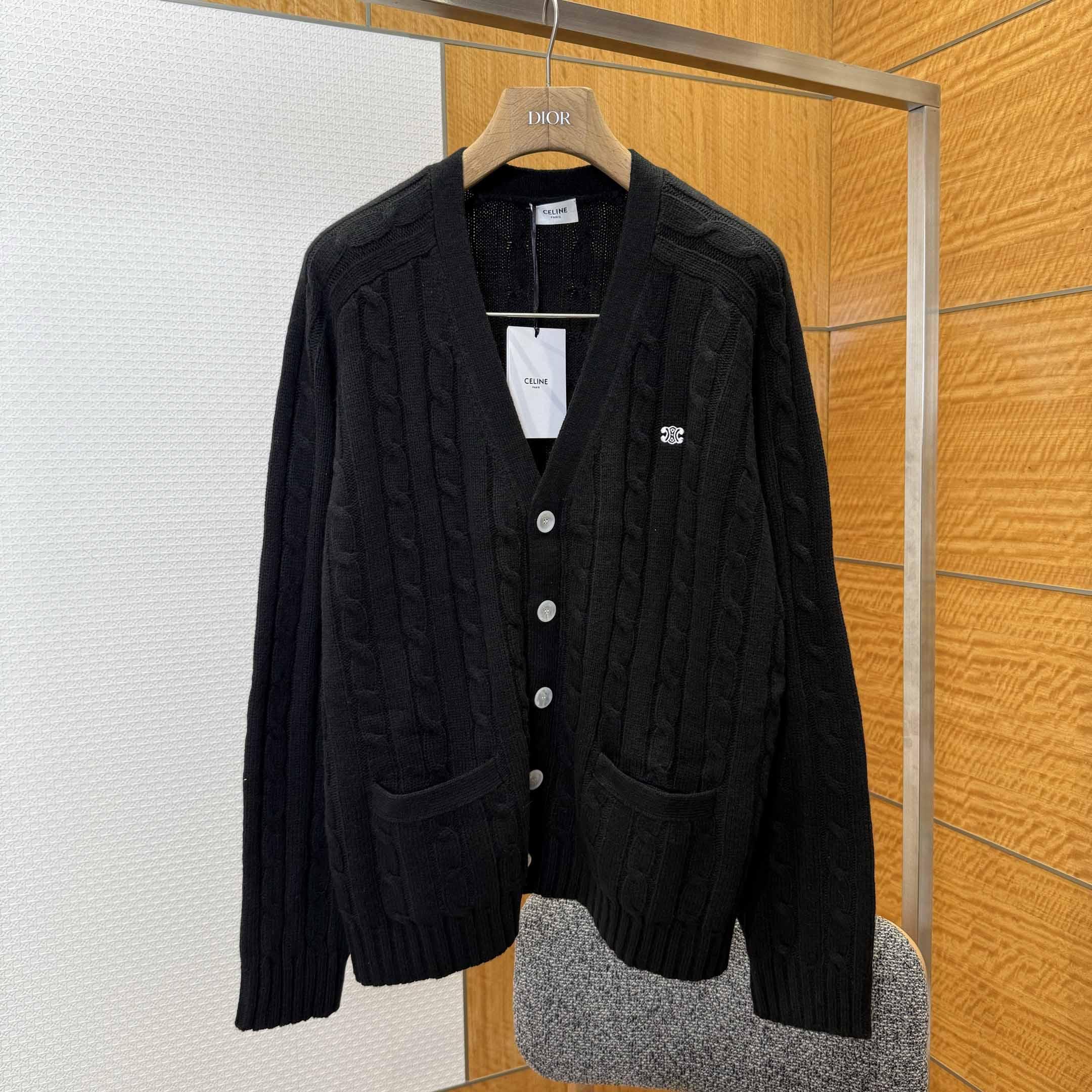 Celine Triomphe Cardigan In Cable-Knit Cashmere - DesignerGu