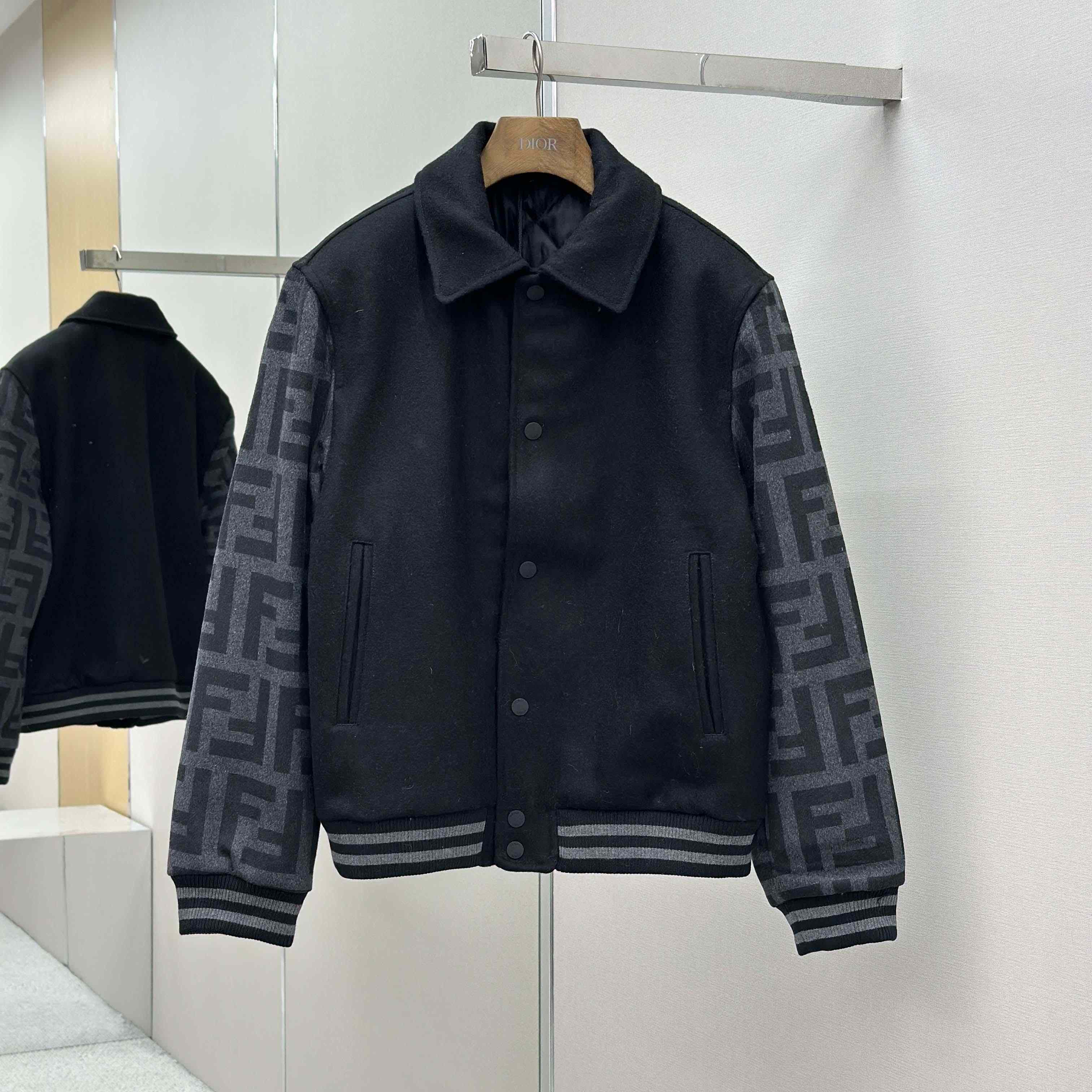 Fendi Black Wool Bomber Jacket - DesignerGu