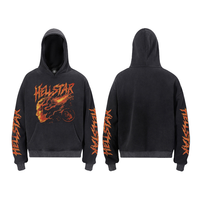 Hellstar Blazing Flame Washed Hoodie  - DesignerGu
