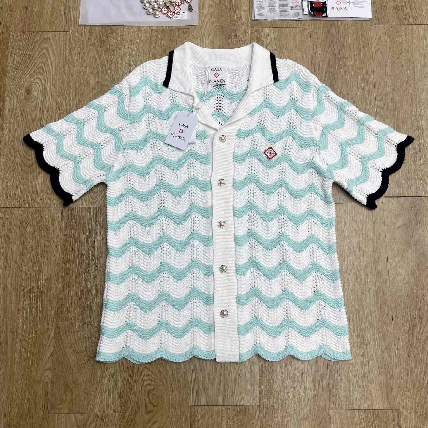 Casablanca Gradient Wave Cotton Crochet Short Sleeve Shirt   D0110 - DesignerGu