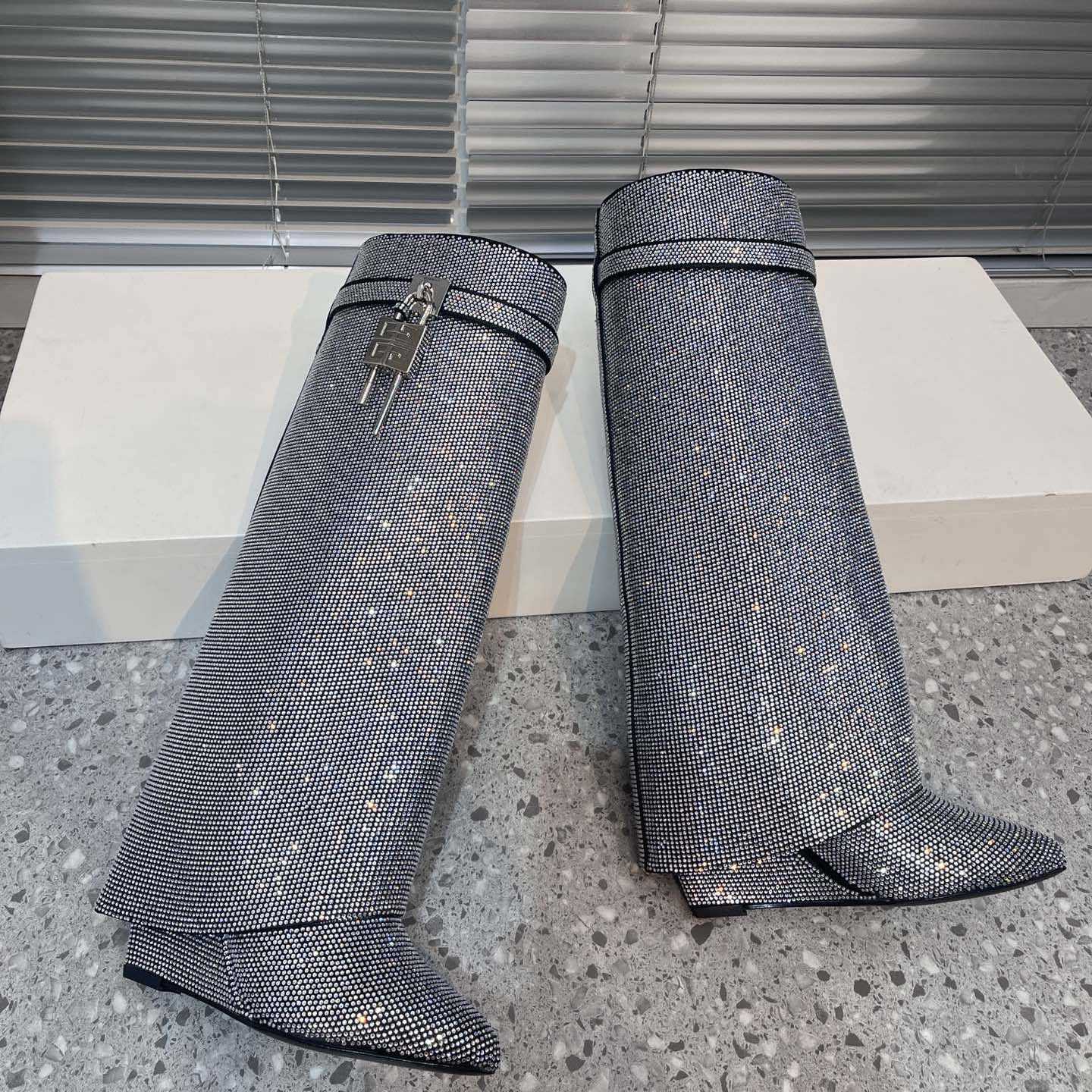 Givenchy Shark Lock Leather Knee-high Boots - DesignerGu