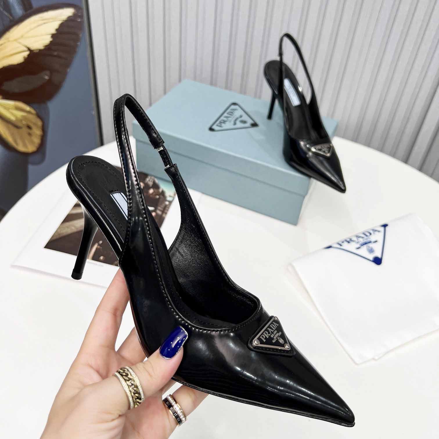 Prada Brushed Leather Slingback Pumps - DesignerGu