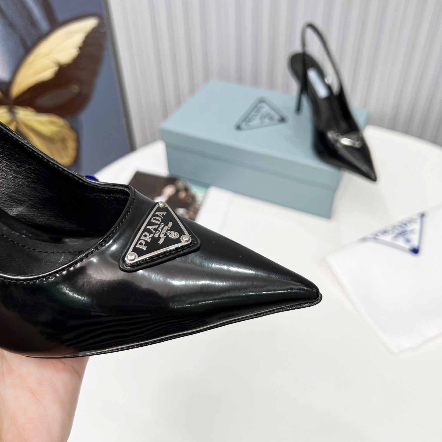 Prada Brushed Leather Slingback Pumps - DesignerGu