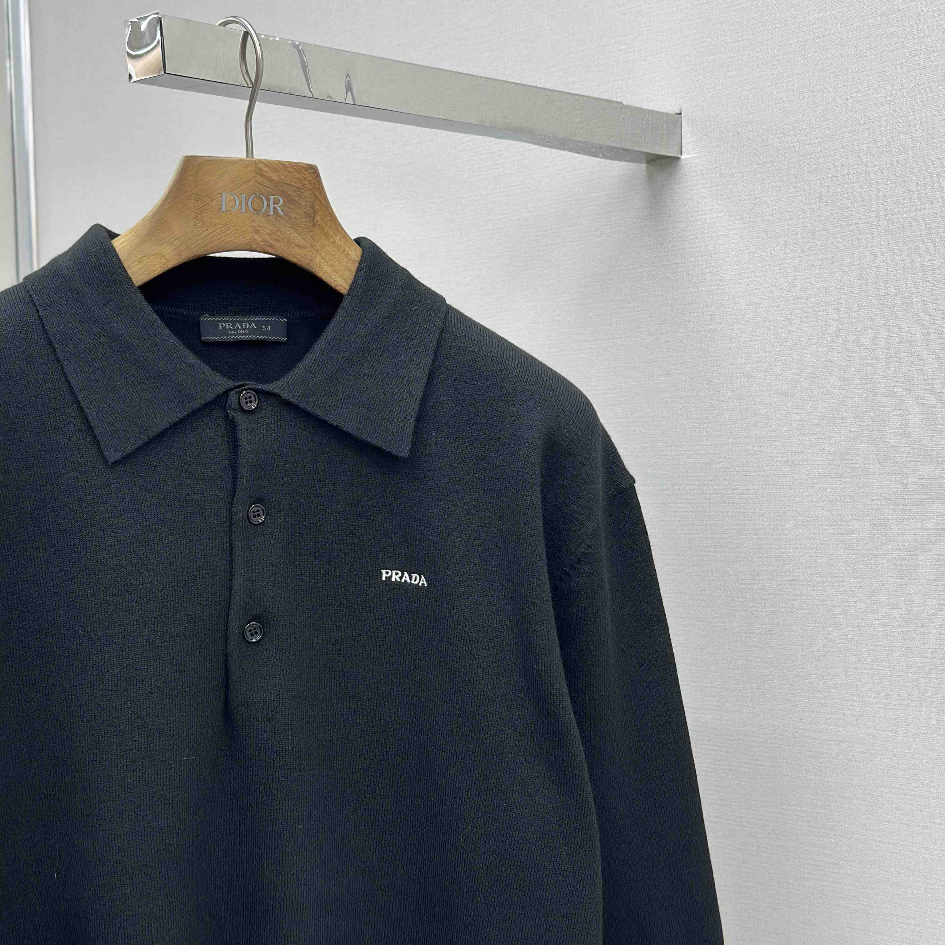 Prada Long-sleeved Superfine Wool Polo Sweater - DesignerGu