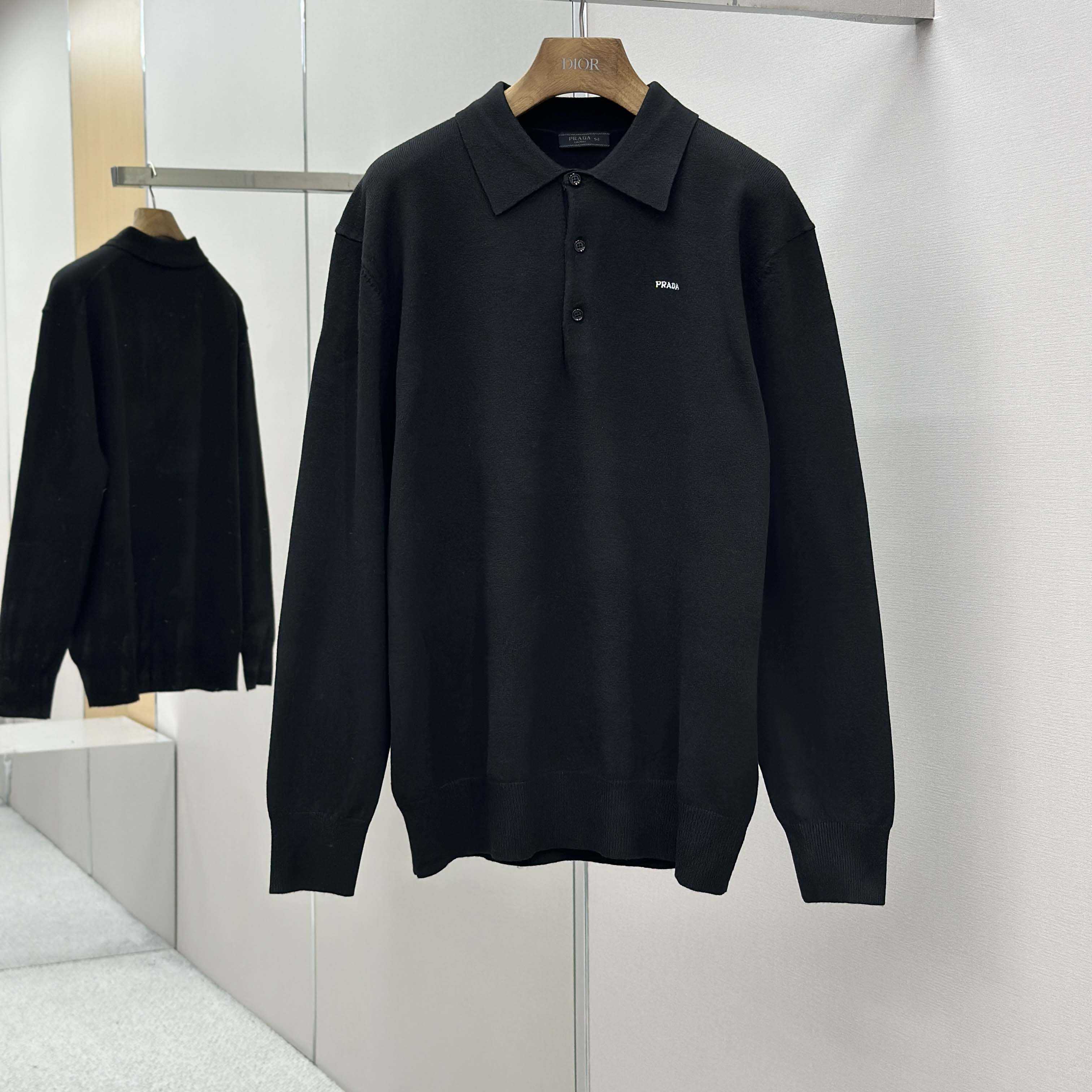 Prada Long-sleeved Superfine Wool Polo Sweater - DesignerGu