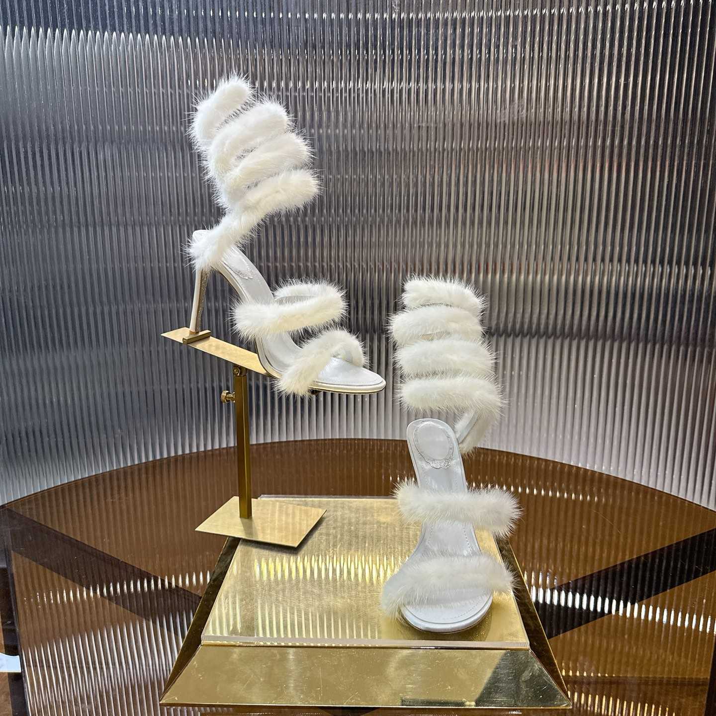 Rene Caovilla Lapin Fur-embellished 95mm Sandal   - DesignerGu