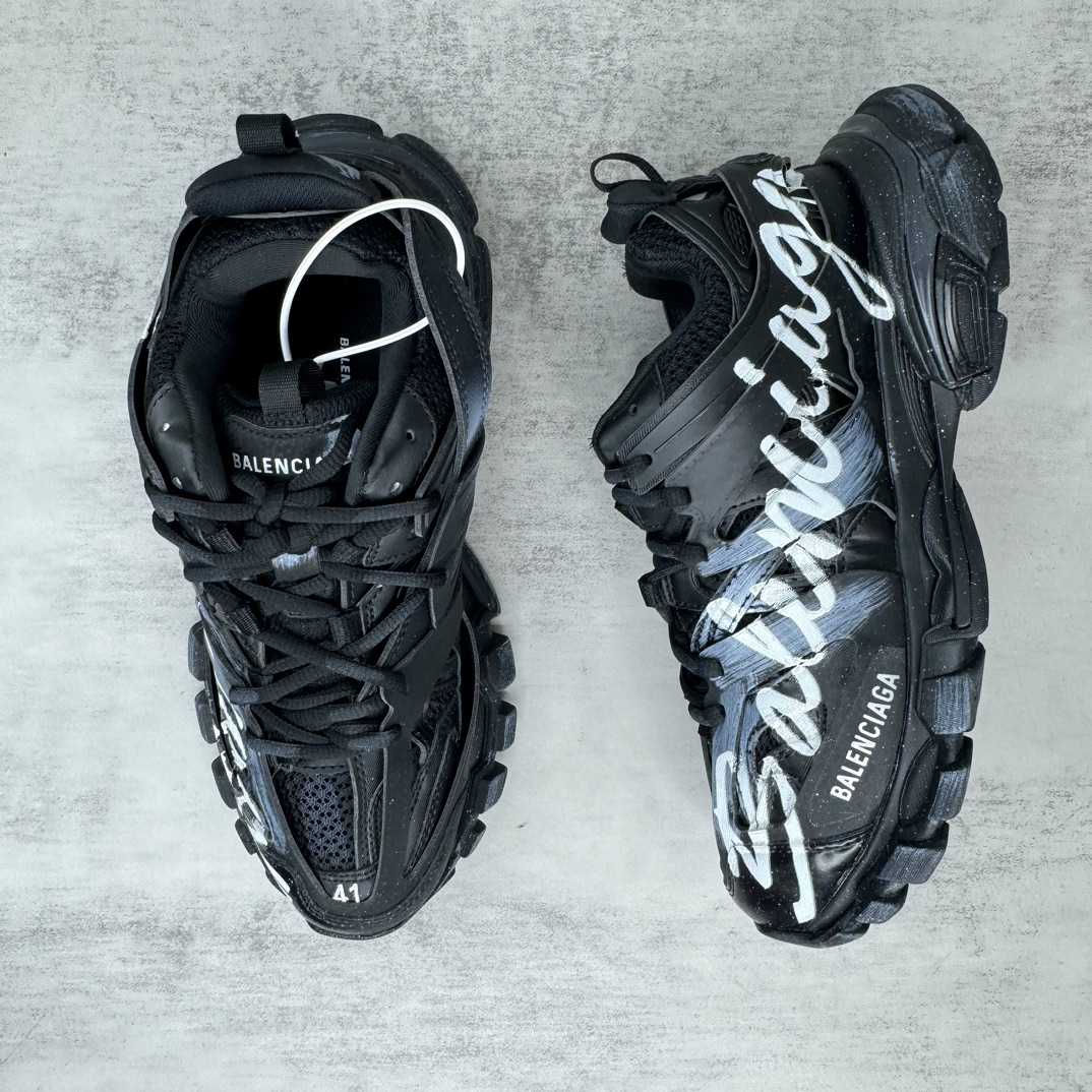 Balenciaga Track Signature Sneaker In Black And White - DesignerGu
