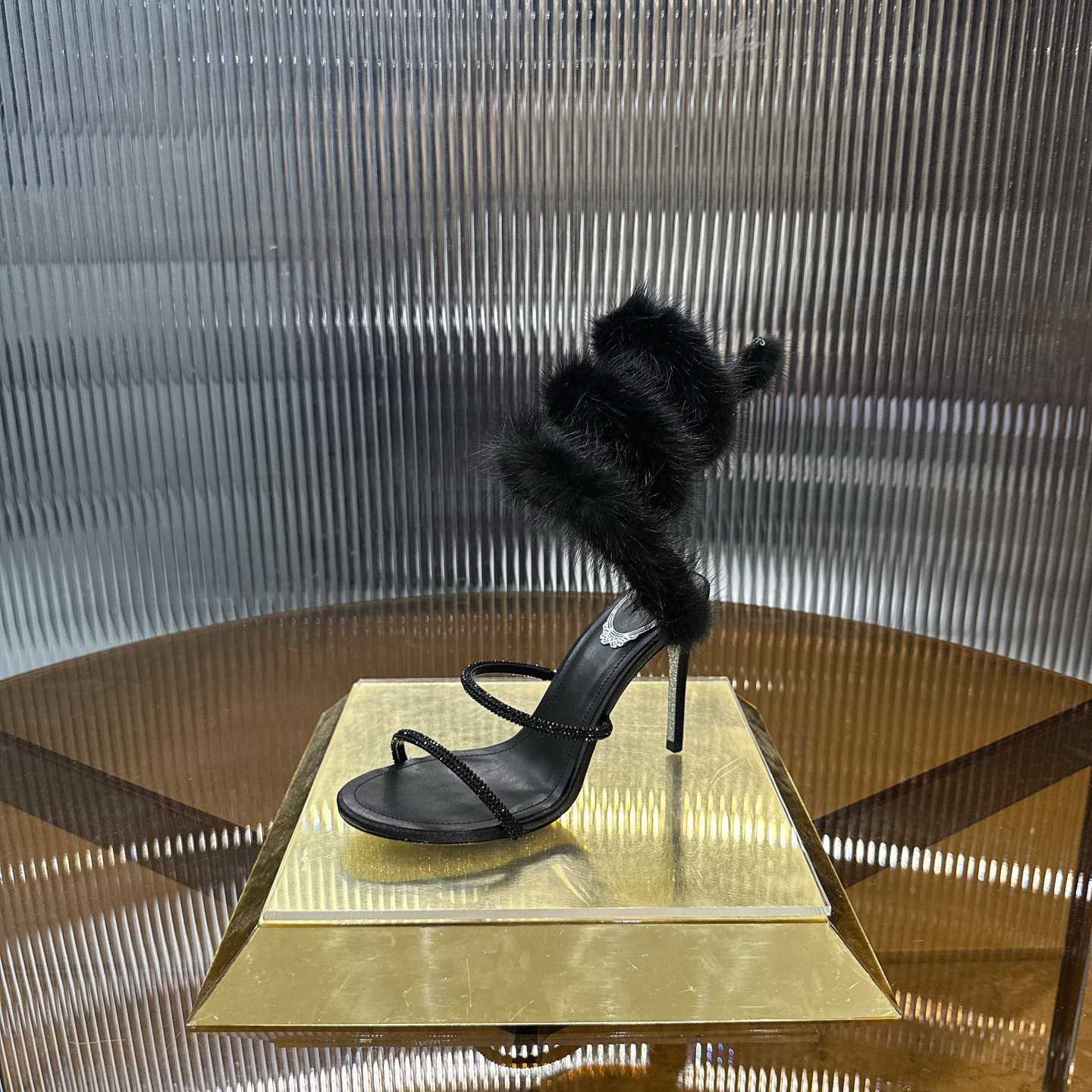 Rene Caovilla Lapin Fur-embellished 95mm Sandal   - DesignerGu